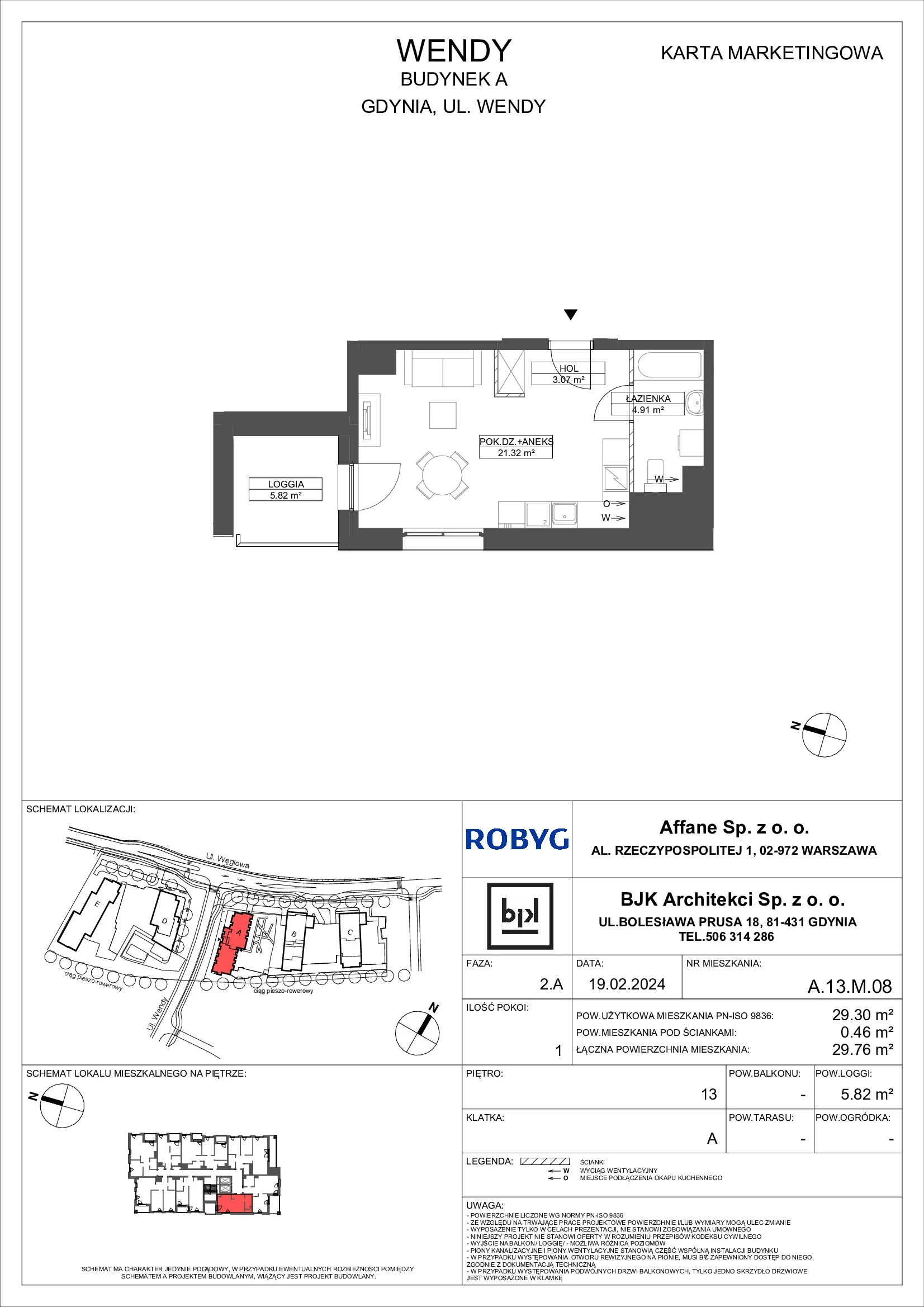 Mieszkanie 29,30 m², piętro 13, oferta nr A.13M08, WENDY, Gdynia, Śródmieście, Śródmieście, ul. Wendy 7/9