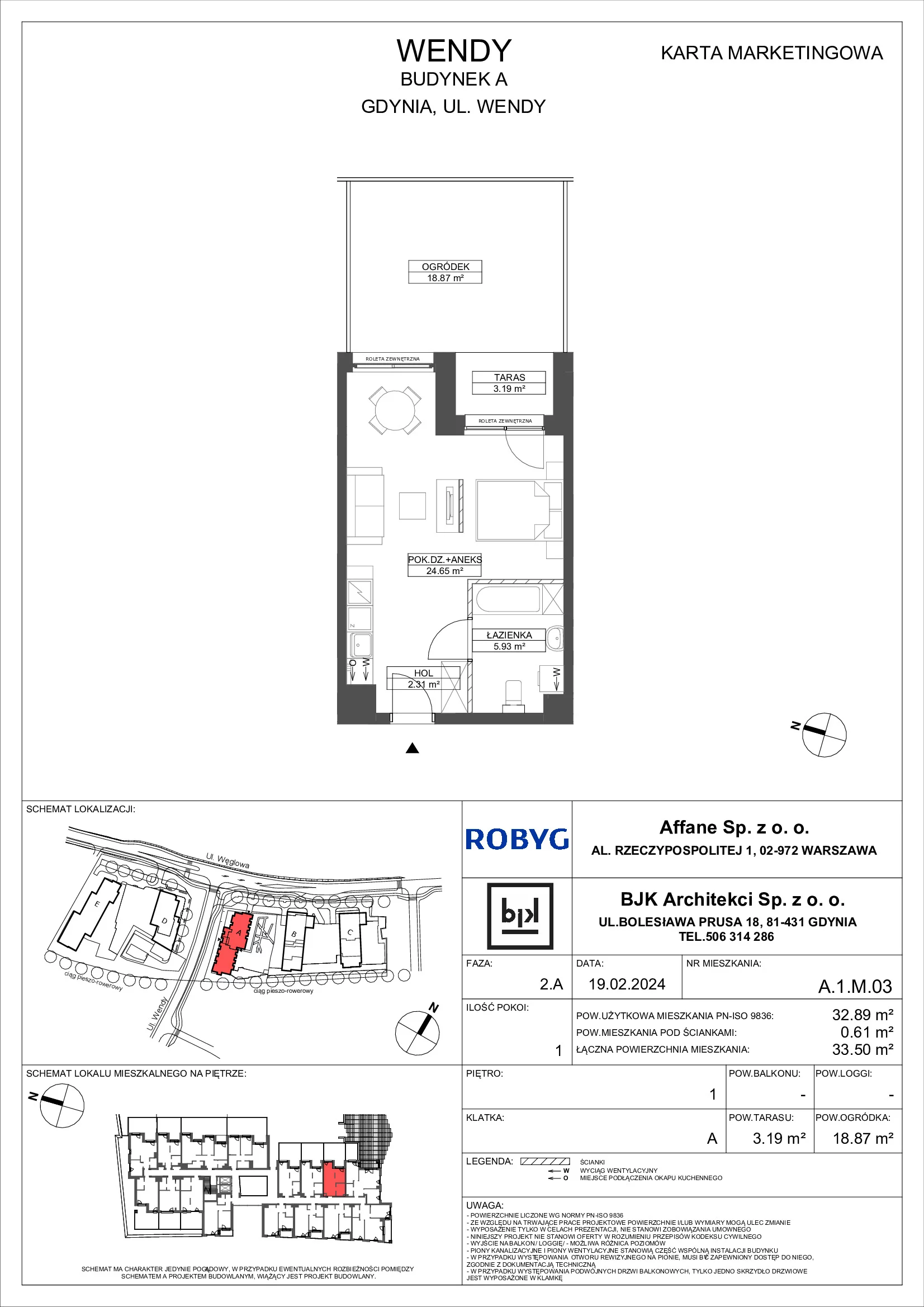 Mieszkanie 32,89 m², piętro 1, oferta nr A.1M03, WENDY, Gdynia, Śródmieście, Śródmieście, ul. Wendy 7/9