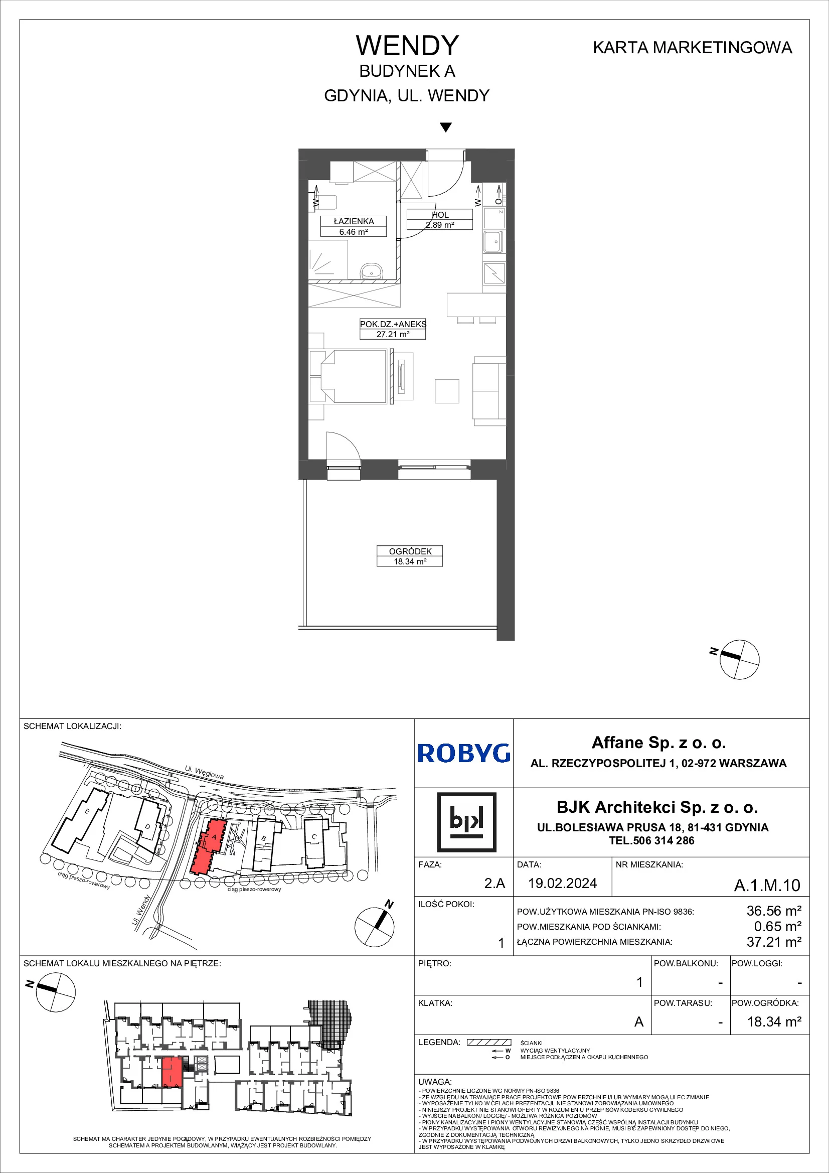 Mieszkanie 36,56 m², piętro 1, oferta nr A.1M10, WENDY, Gdynia, Śródmieście, Śródmieście, ul. Wendy 7/9