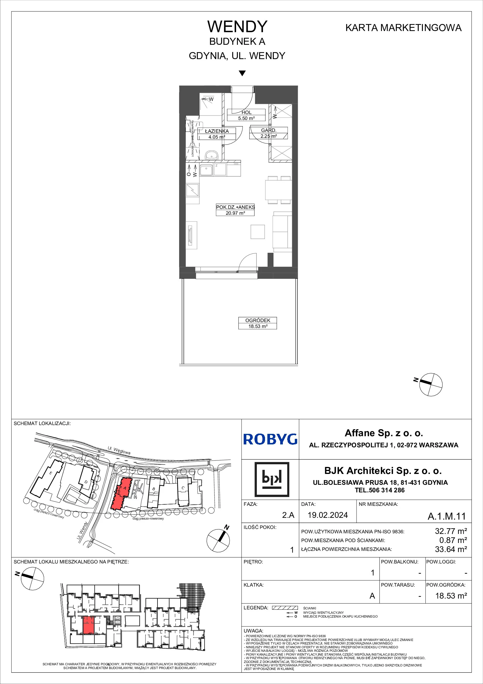 Mieszkanie 32,77 m², piętro 1, oferta nr A.1M11, WENDY, Gdynia, Śródmieście, Śródmieście, ul. Wendy 7/9