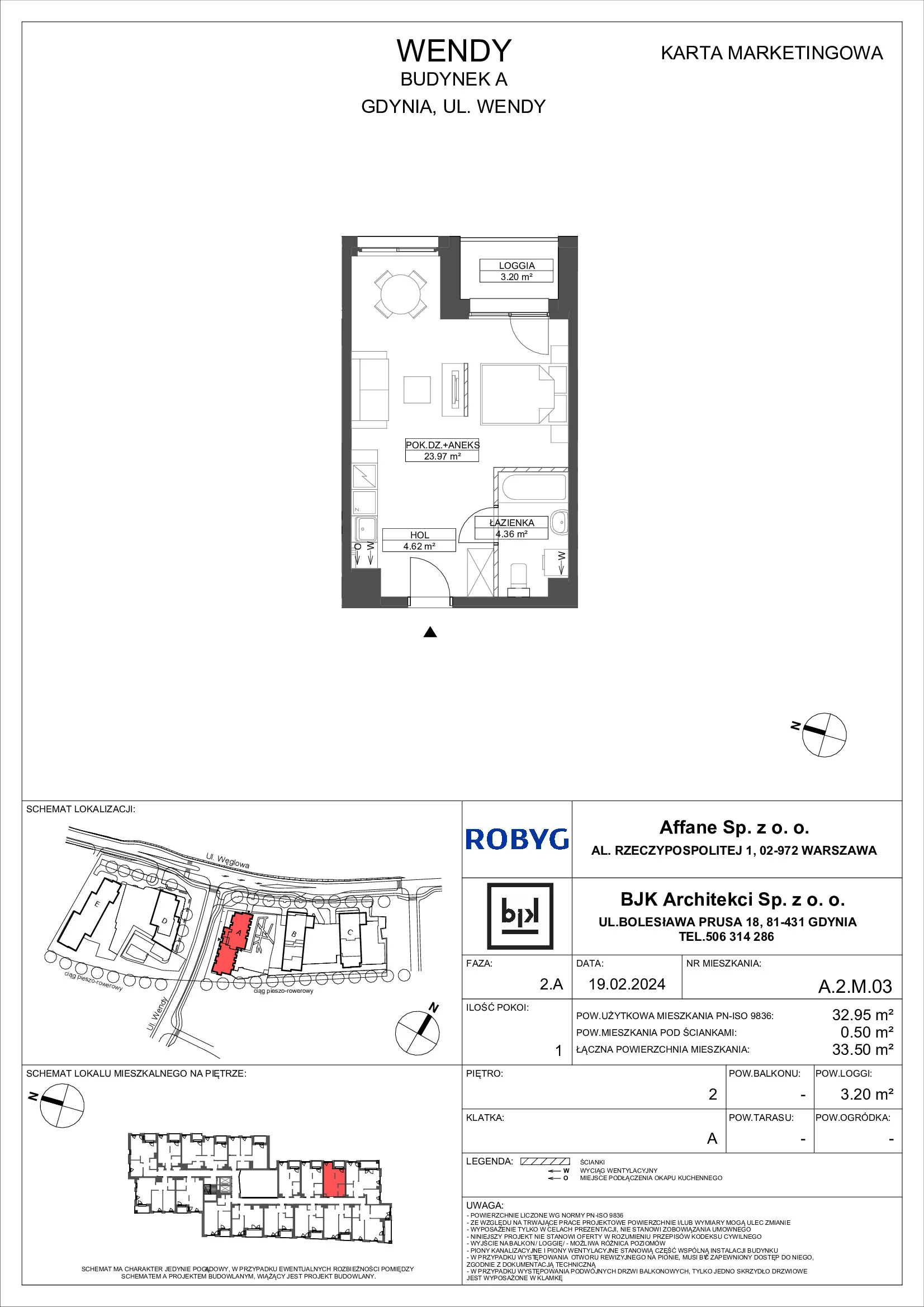 Mieszkanie 32,95 m², piętro 2, oferta nr A.2M03, WENDY, Gdynia, Śródmieście, Śródmieście, ul. Wendy 7/9