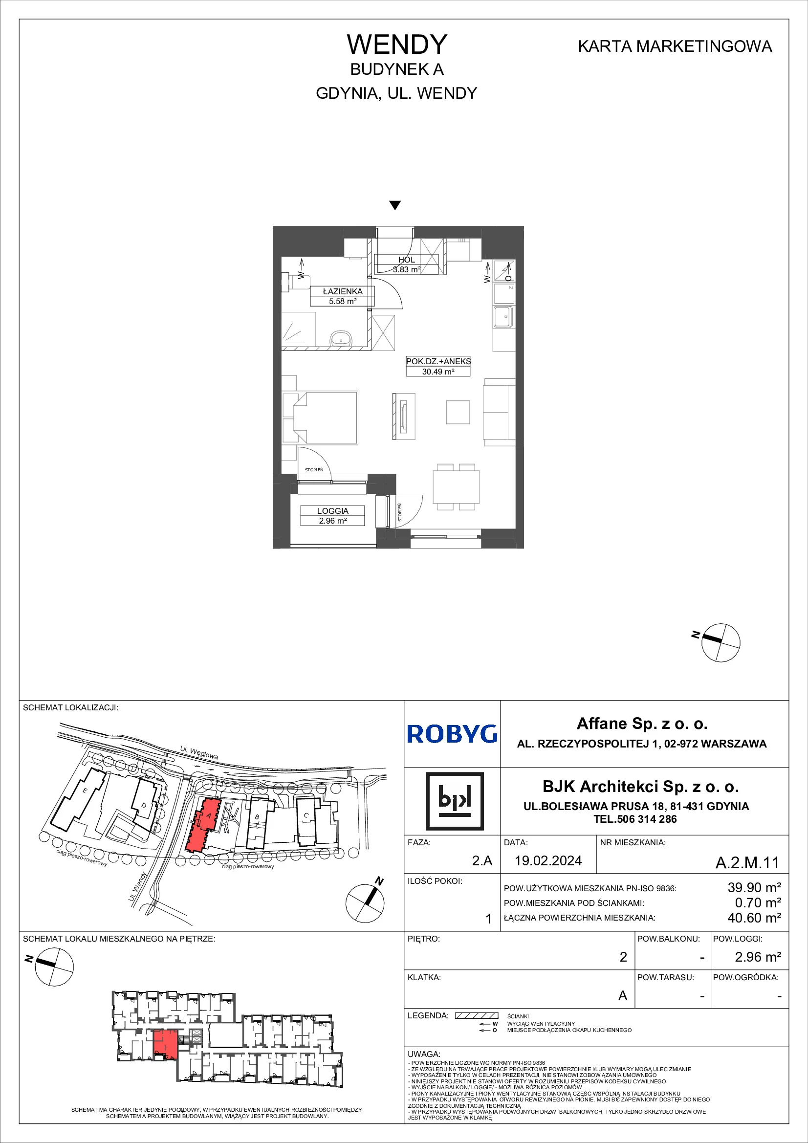 Mieszkanie 39,90 m², piętro 2, oferta nr A.2M11, WENDY, Gdynia, Śródmieście, Śródmieście, ul. Wendy 7/9