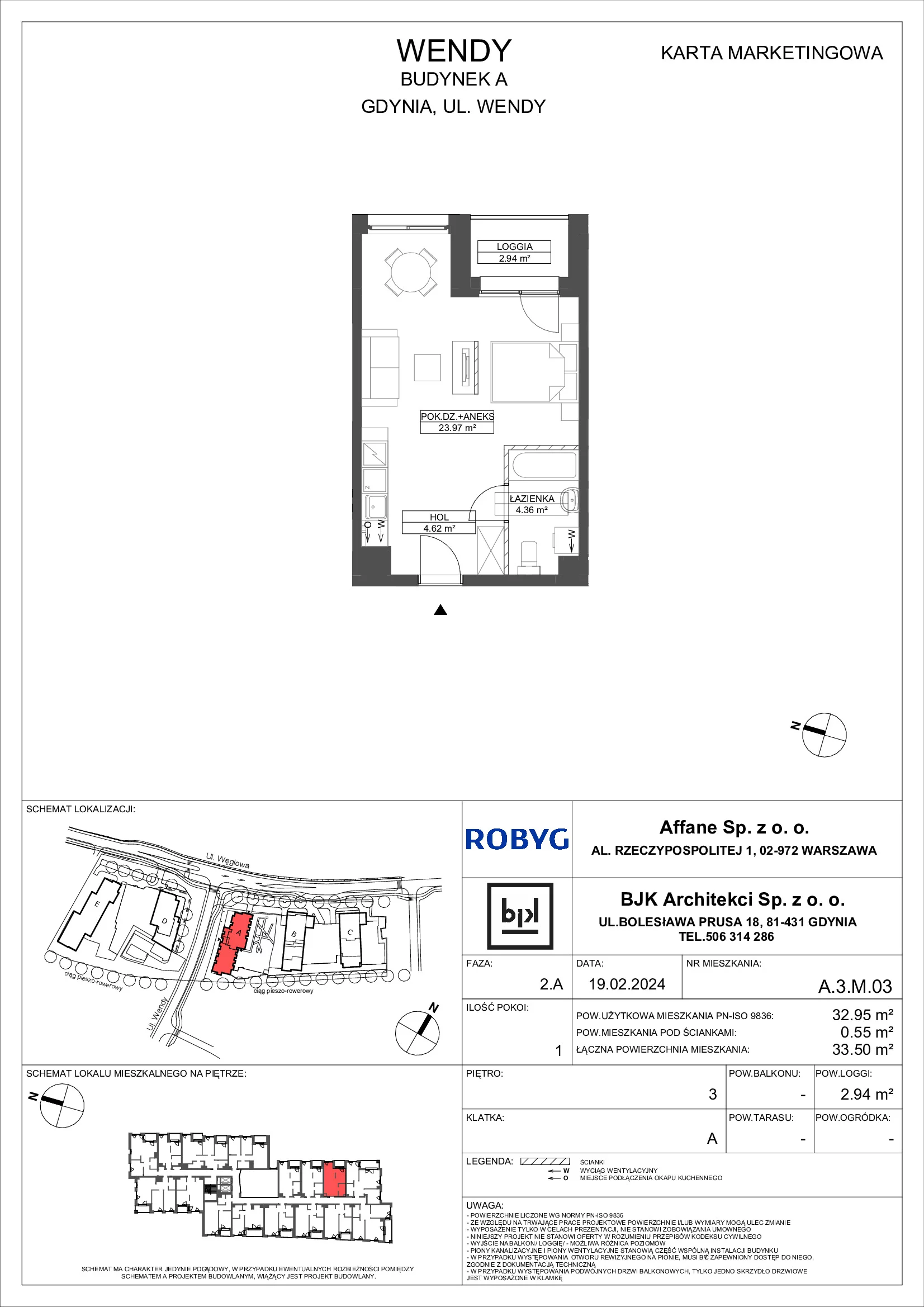 Mieszkanie 32,95 m², piętro 3, oferta nr A.3M03, WENDY, Gdynia, Śródmieście, Śródmieście, ul. Wendy 7/9