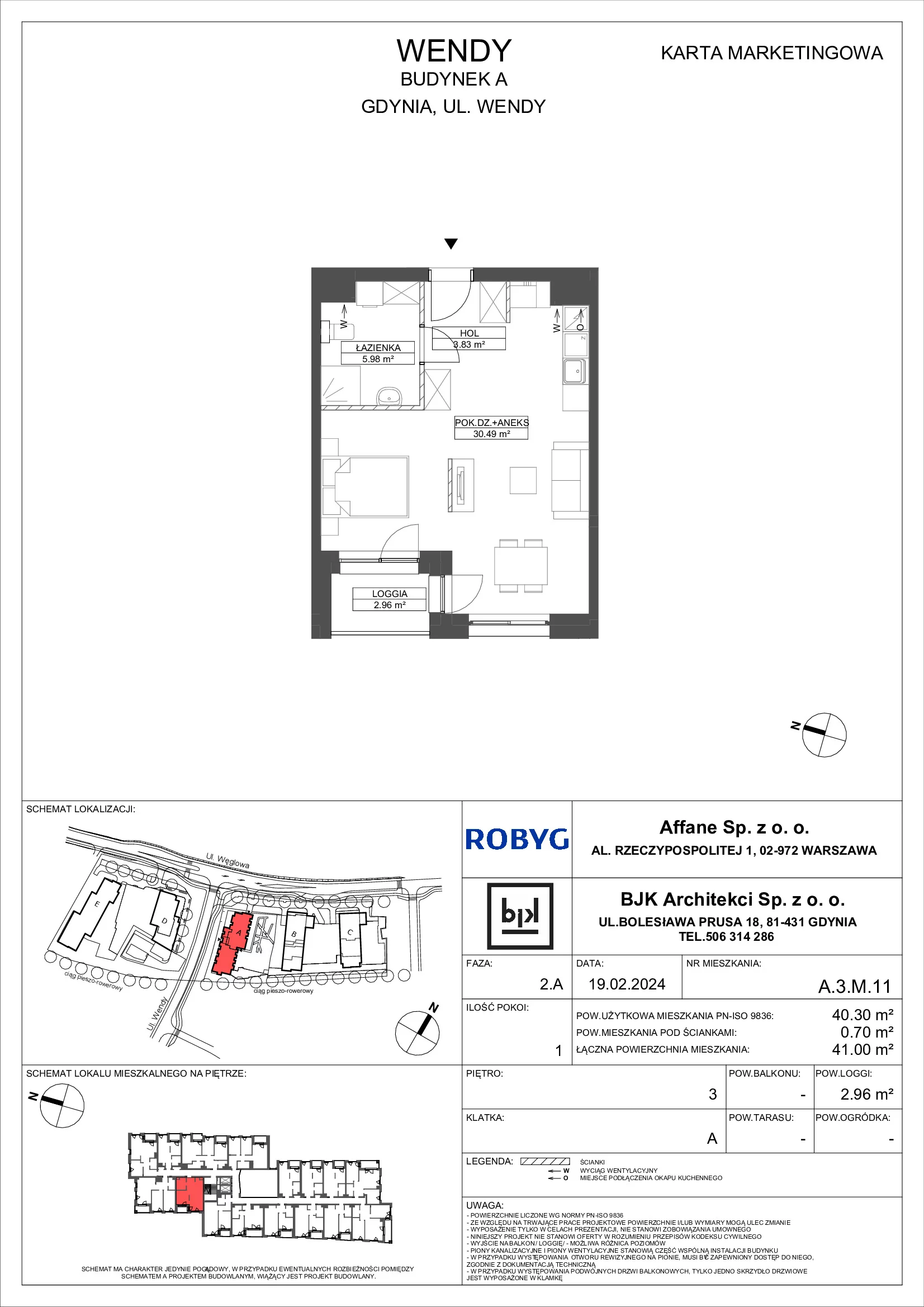 Mieszkanie 40,30 m², piętro 3, oferta nr A.3M11, WENDY, Gdynia, Śródmieście, Śródmieście, ul. Wendy 7/9