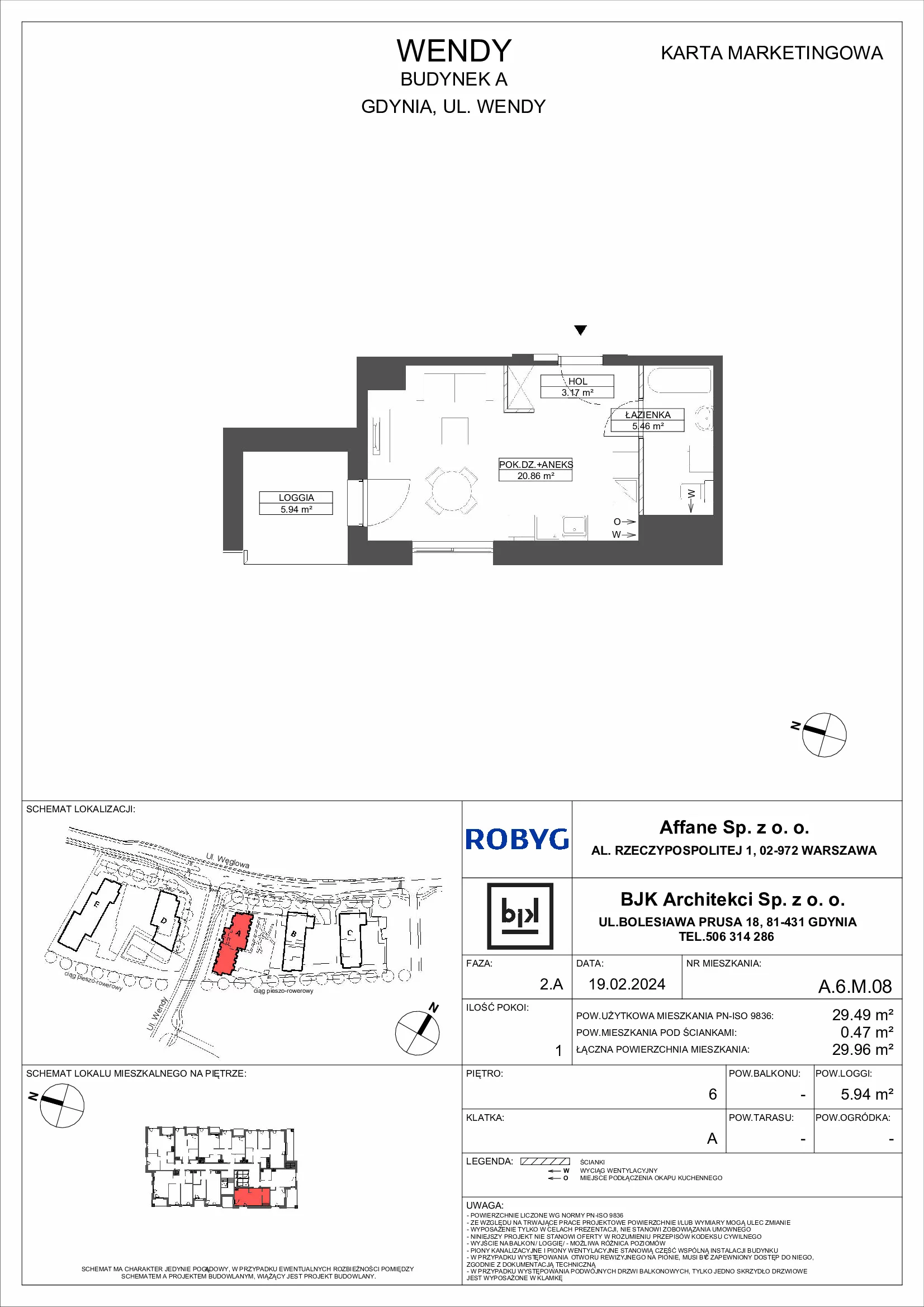 Mieszkanie 29,49 m², piętro 6, oferta nr A.6M08, WENDY, Gdynia, Śródmieście, Śródmieście, ul. Wendy 7/9