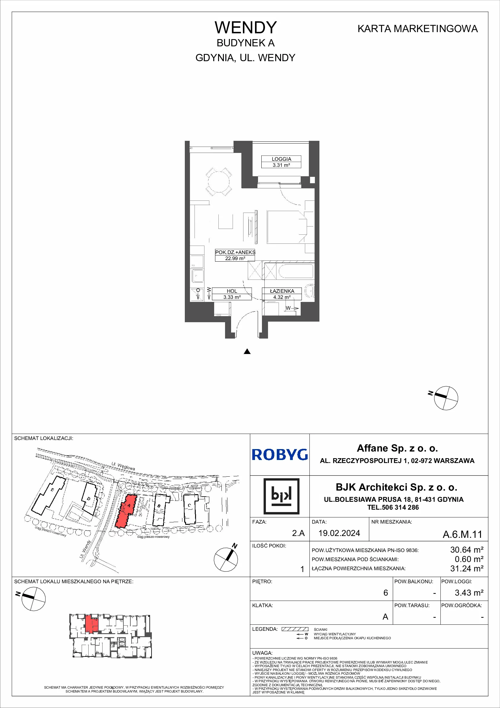 Mieszkanie 30,64 m², piętro 6, oferta nr A.6M11, WENDY, Gdynia, Śródmieście, Śródmieście, ul. Wendy 7/9