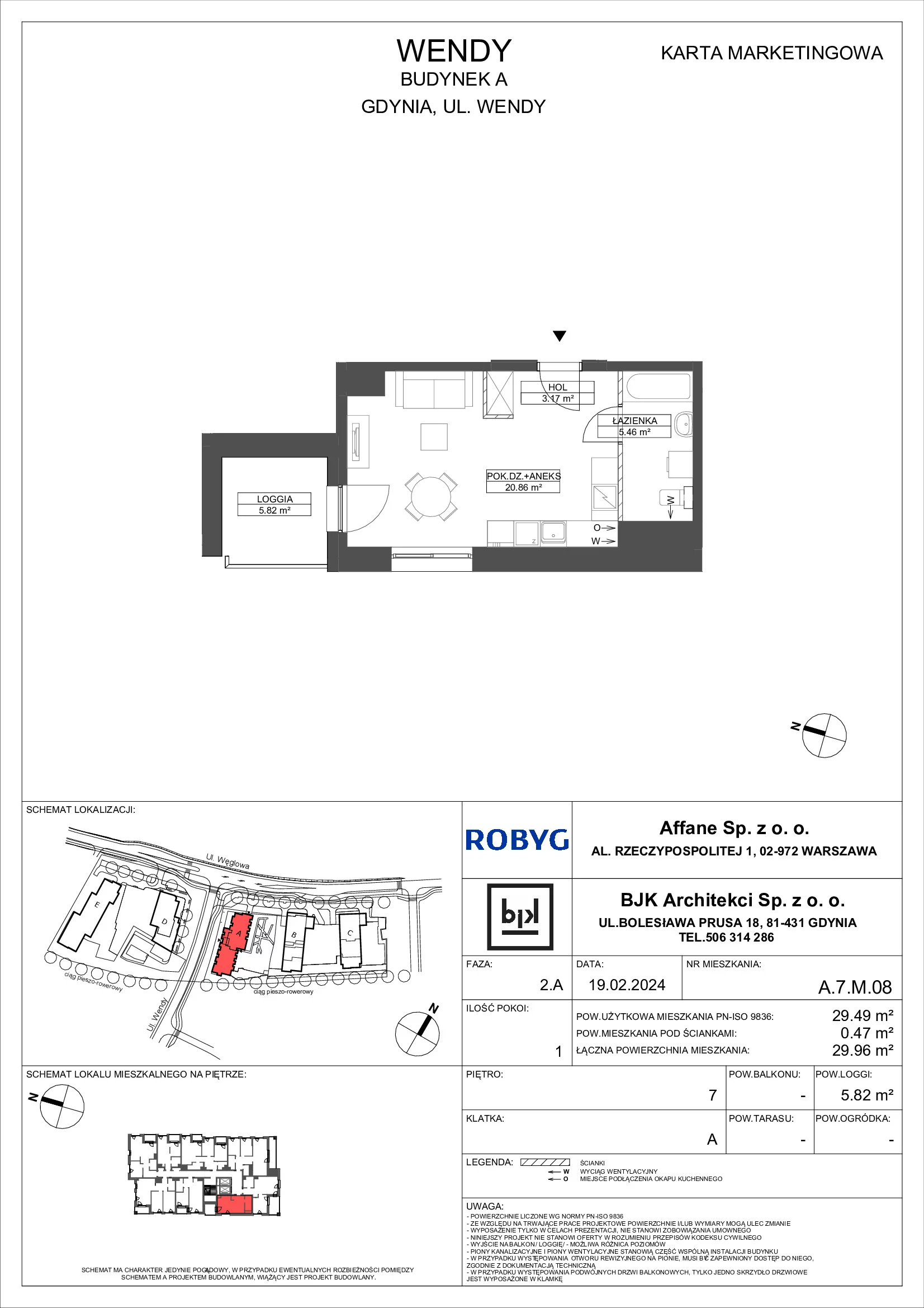 Mieszkanie 29,49 m², piętro 7, oferta nr A.7M08, WENDY, Gdynia, Śródmieście, Śródmieście, ul. Wendy 7/9