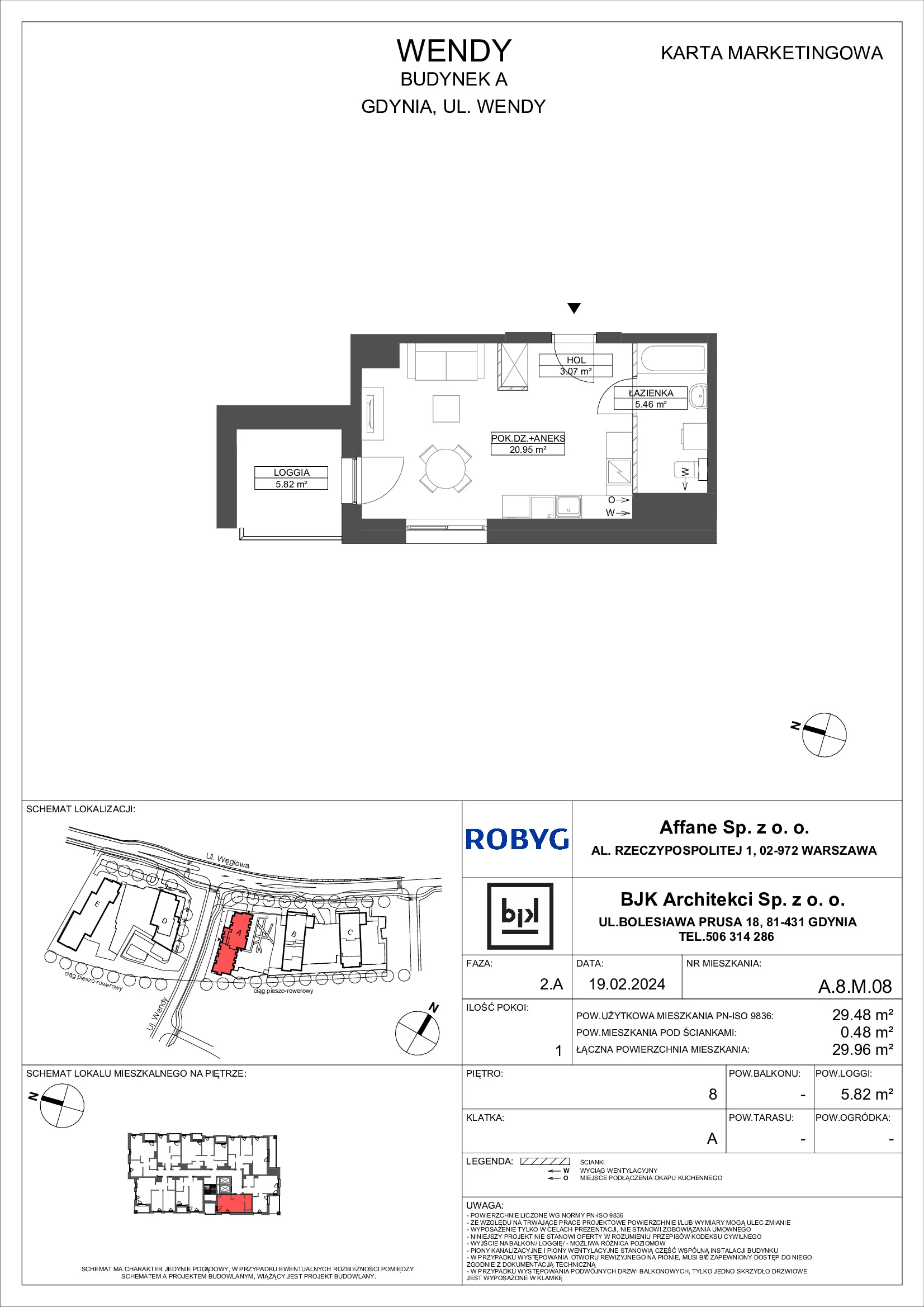 Mieszkanie 29,48 m², piętro 8, oferta nr A.8M08, WENDY, Gdynia, Śródmieście, Śródmieście, ul. Wendy 7/9