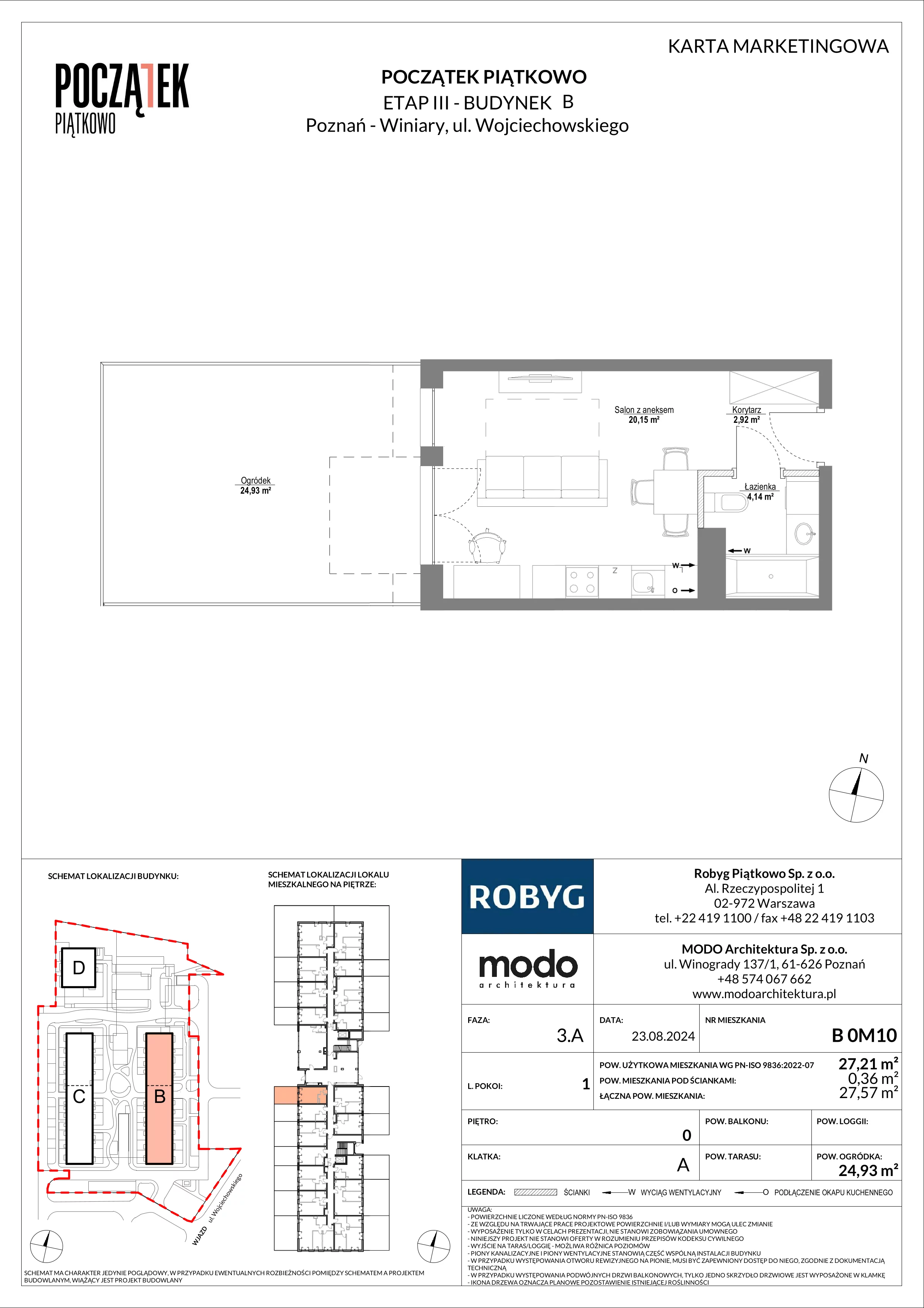 1 pokój, mieszkanie 27,21 m², parter, oferta nr B.0M10, Początek Piątkowo, Poznań, Piątkowo, ul. Wojciechowskiego