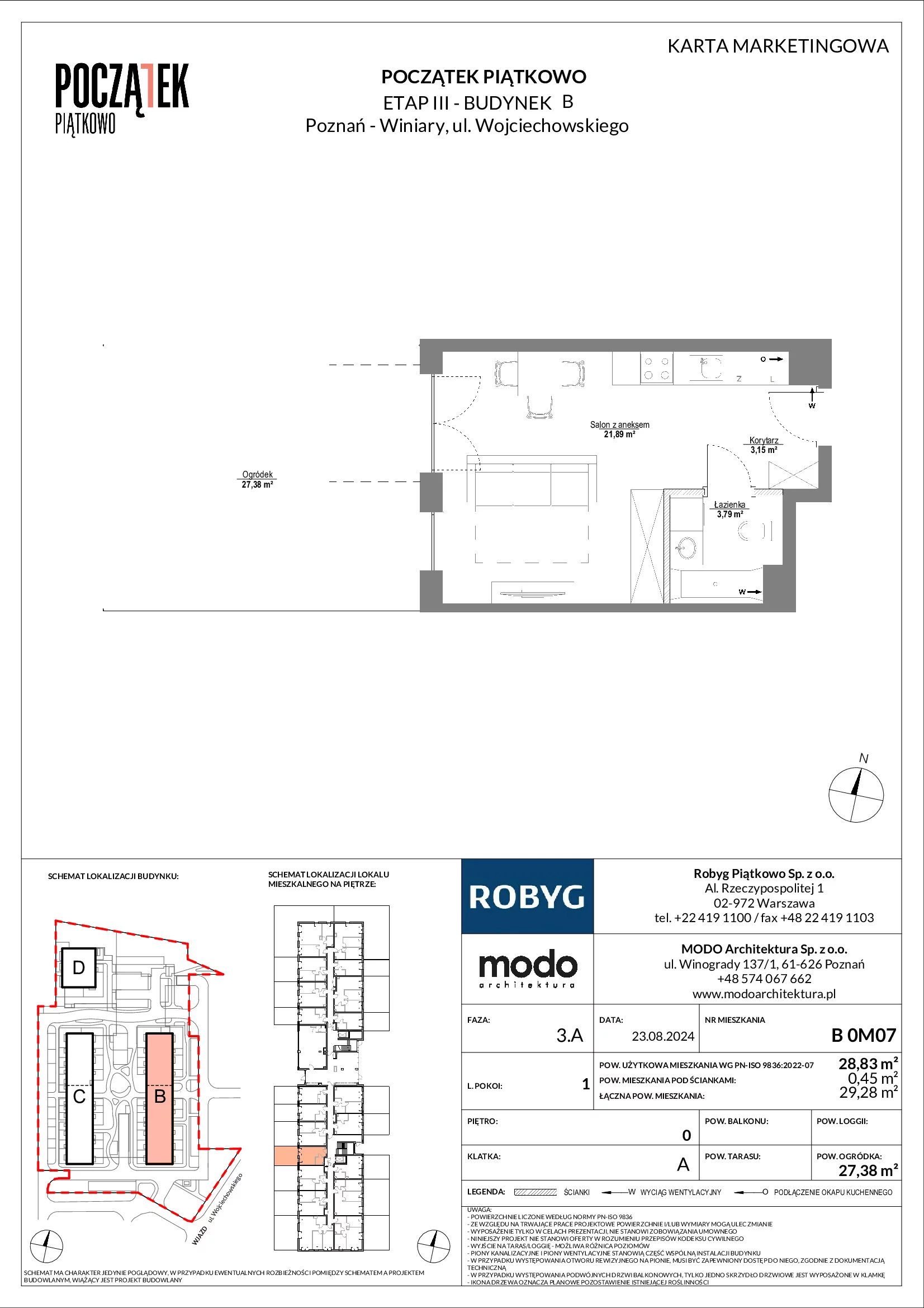 Mieszkanie 28,83 m², parter, oferta nr B.0M07, Początek Piątkowo, Poznań, Piątkowo, ul. Wojciechowskiego