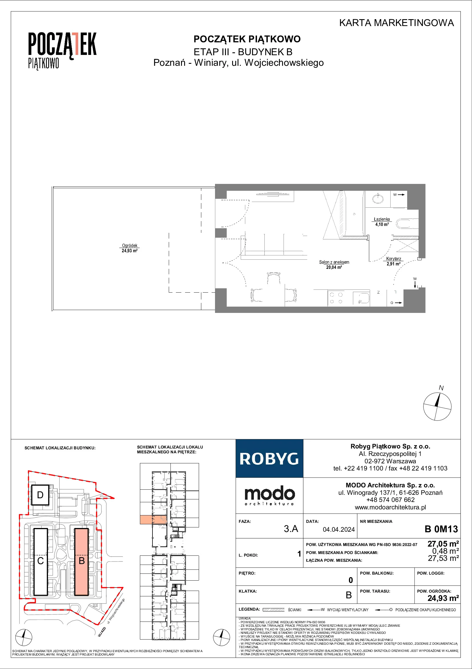Mieszkanie 27,05 m², parter, oferta nr B.0M13, Początek Piątkowo, Poznań, Piątkowo, ul. Wojciechowskiego