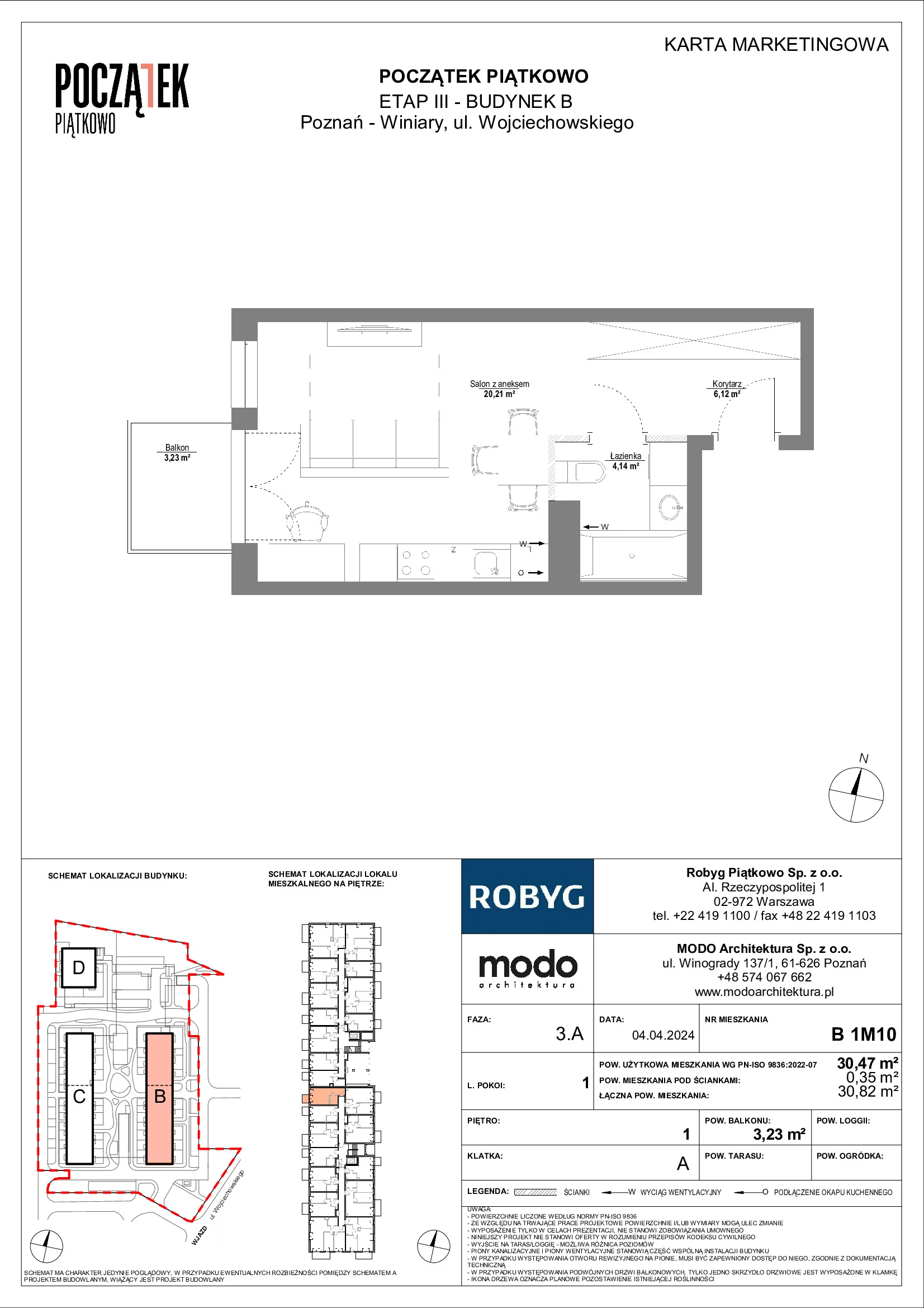 Mieszkanie 30,47 m², piętro 1, oferta nr B.1M10, Początek Piątkowo, Poznań, Piątkowo, ul. Wojciechowskiego