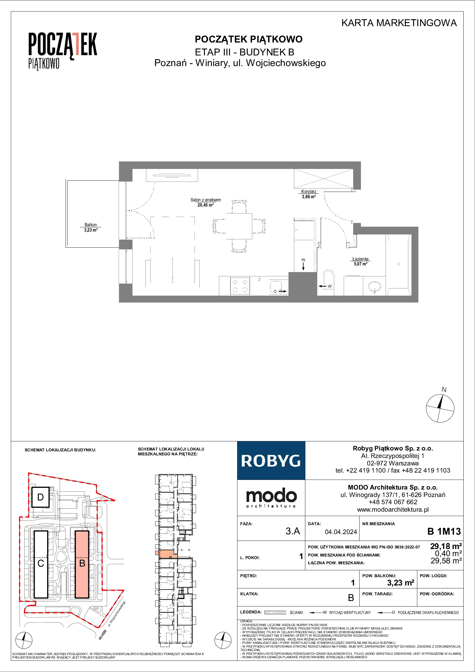 Mieszkanie 29,18 m², piętro 1, oferta nr B.1M13, Początek Piątkowo, Poznań, Piątkowo, ul. Wojciechowskiego