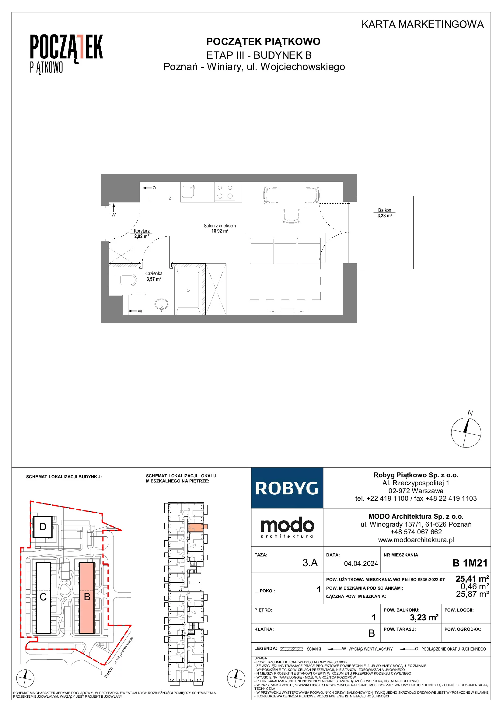Mieszkanie 25,41 m², piętro 1, oferta nr B.1M21, Początek Piątkowo, Poznań, Piątkowo, ul. Wojciechowskiego