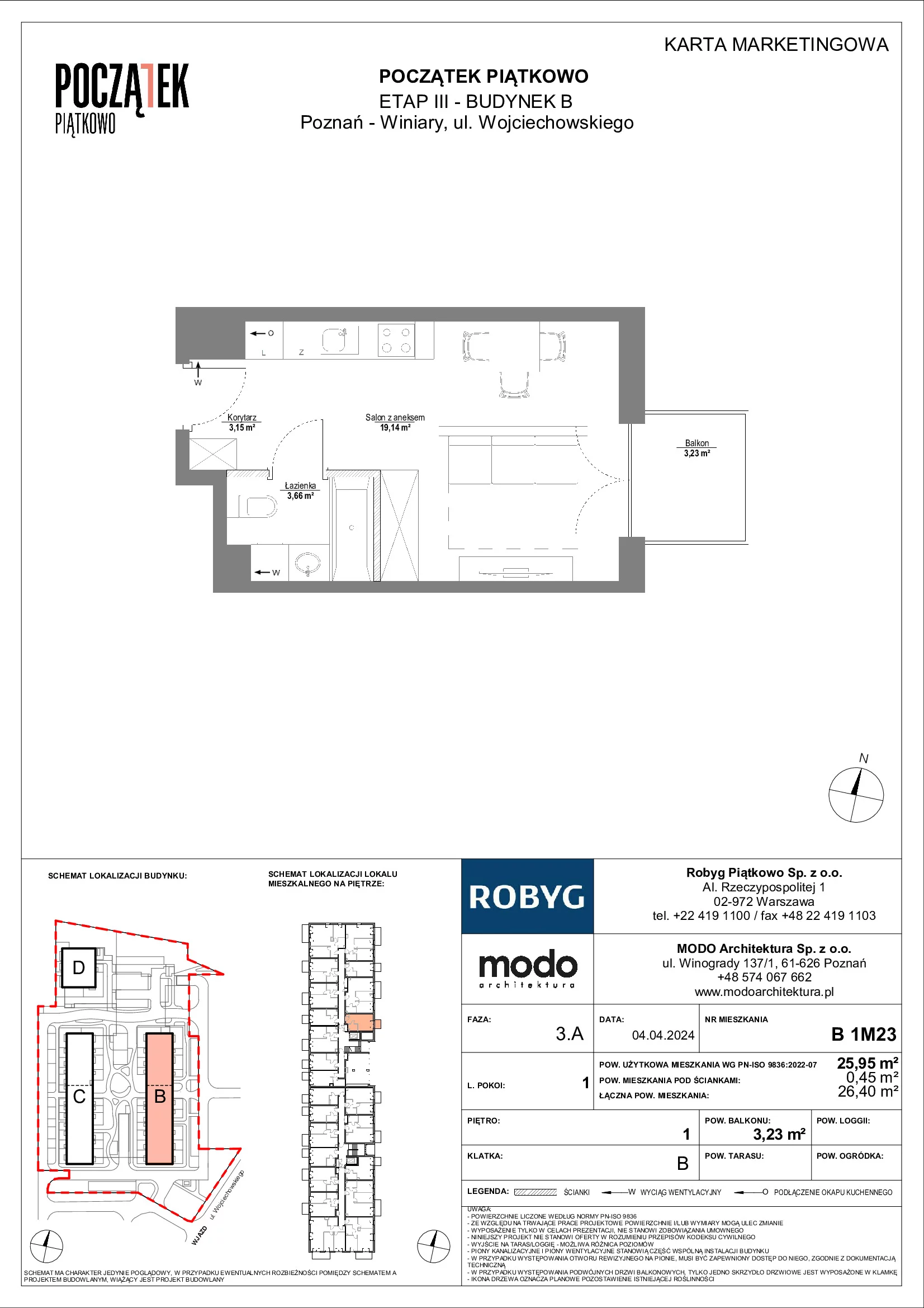 Mieszkanie 25,95 m², piętro 1, oferta nr B.1M23, Początek Piątkowo, Poznań, Piątkowo, ul. Wojciechowskiego