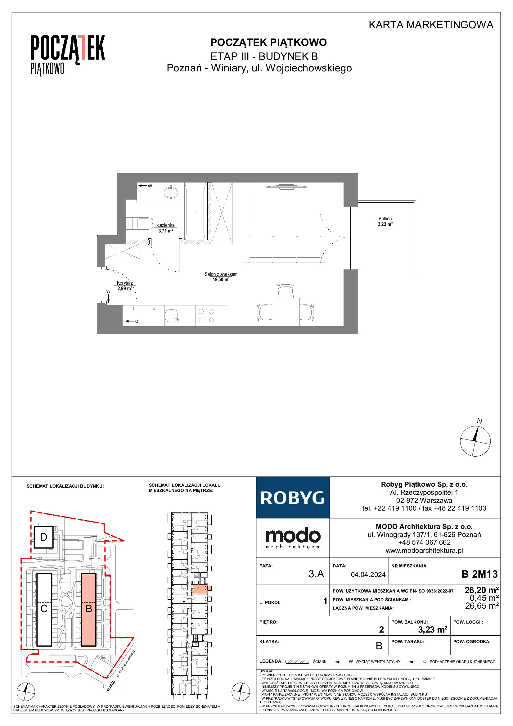 Mieszkanie 26,20 m², piętro 2, oferta nr B.2M13, Początek Piątkowo, Poznań, Piątkowo, ul. Wojciechowskiego