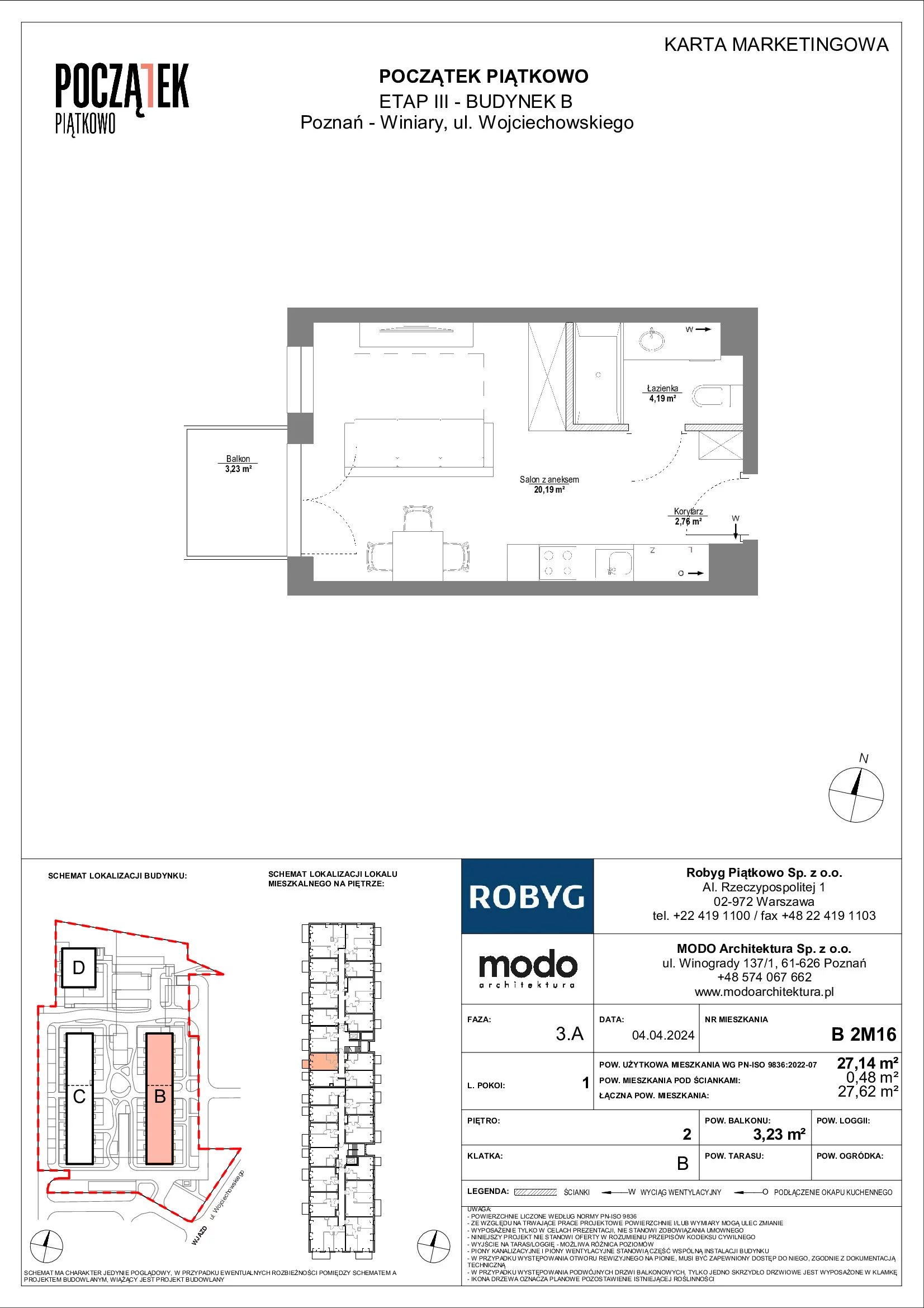 Mieszkanie 27,14 m², piętro 2, oferta nr B.2M16, Początek Piątkowo, Poznań, Piątkowo, ul. Wojciechowskiego