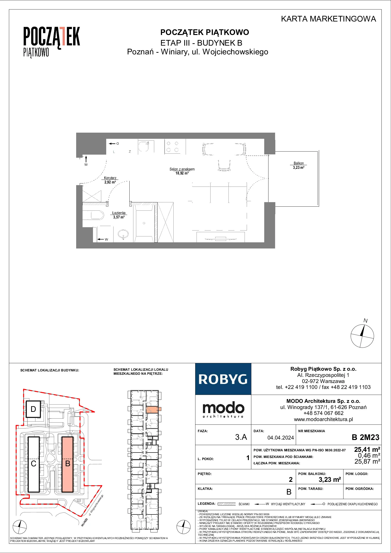 Mieszkanie 25,41 m², piętro 2, oferta nr B.2M23, Początek Piątkowo, Poznań, Piątkowo, ul. Wojciechowskiego