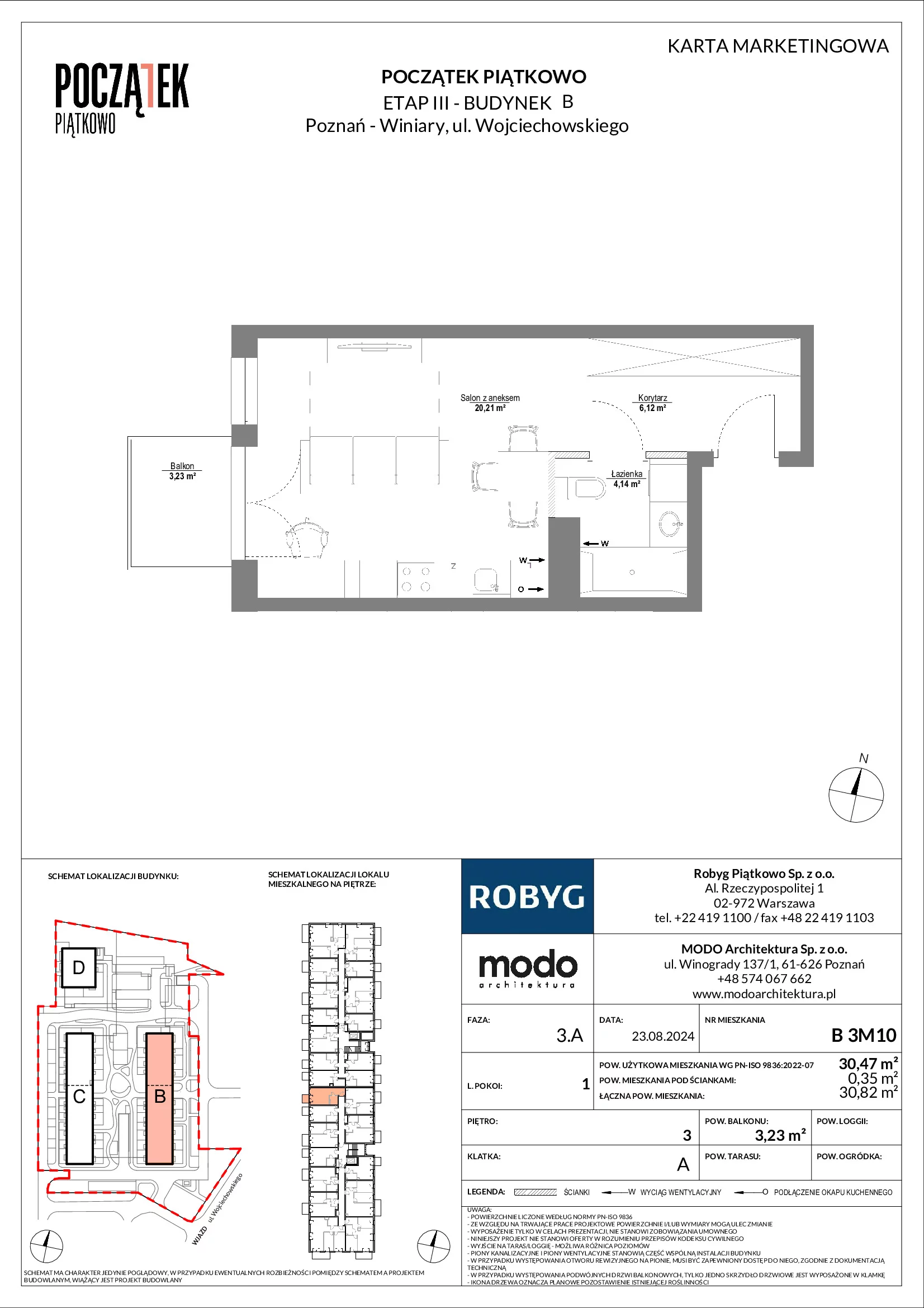 Mieszkanie 30,47 m², piętro 3, oferta nr B.3M10, Początek Piątkowo, Poznań, Piątkowo, ul. Wojciechowskiego