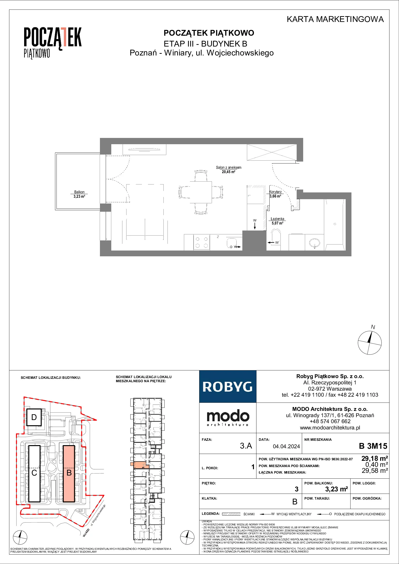 Mieszkanie 29,18 m², piętro 3, oferta nr B.3M15, Początek Piątkowo, Poznań, Piątkowo, ul. Wojciechowskiego