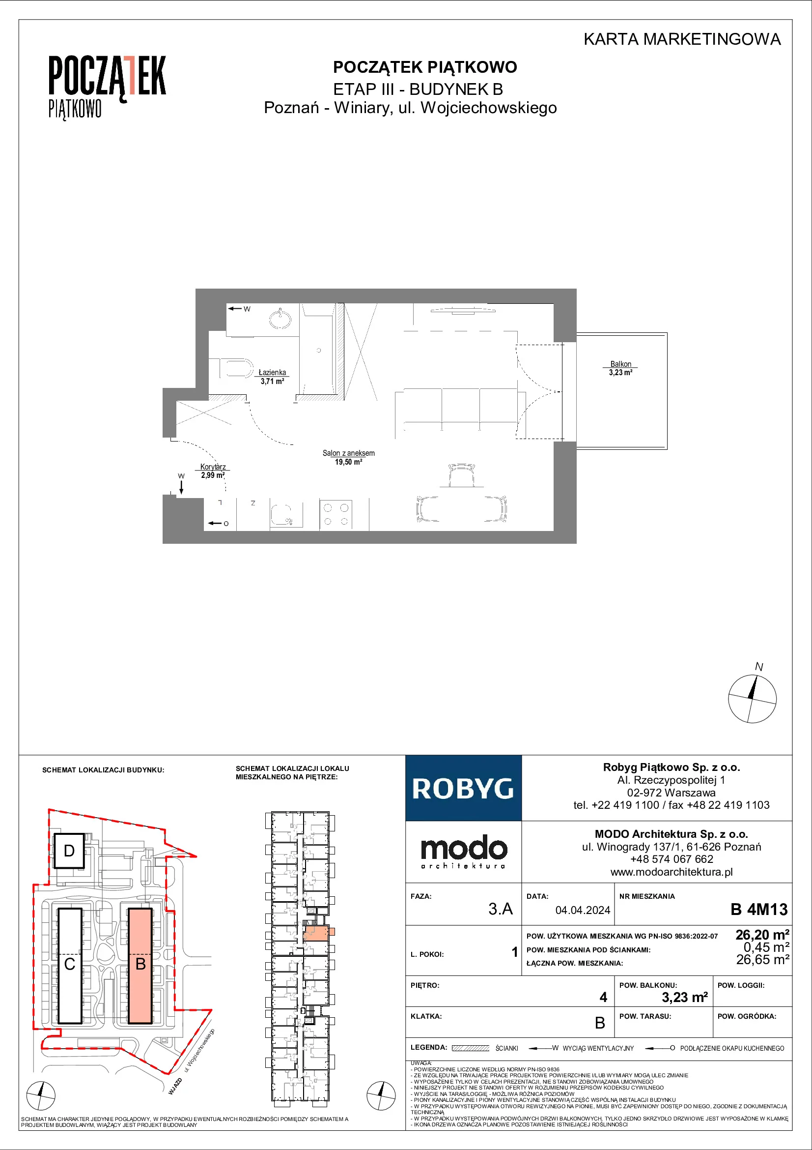 Mieszkanie 26,20 m², piętro 4, oferta nr B.4M13, Początek Piątkowo, Poznań, Piątkowo, ul. Wojciechowskiego