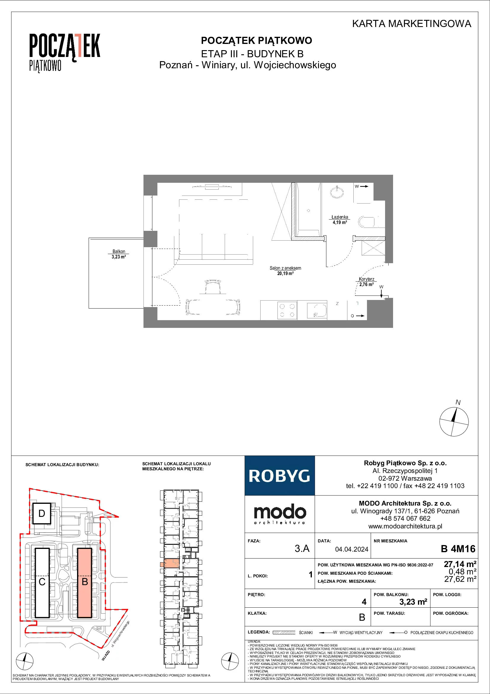 Mieszkanie 27,14 m², piętro 4, oferta nr B.4M16, Początek Piątkowo, Poznań, Piątkowo, ul. Wojciechowskiego