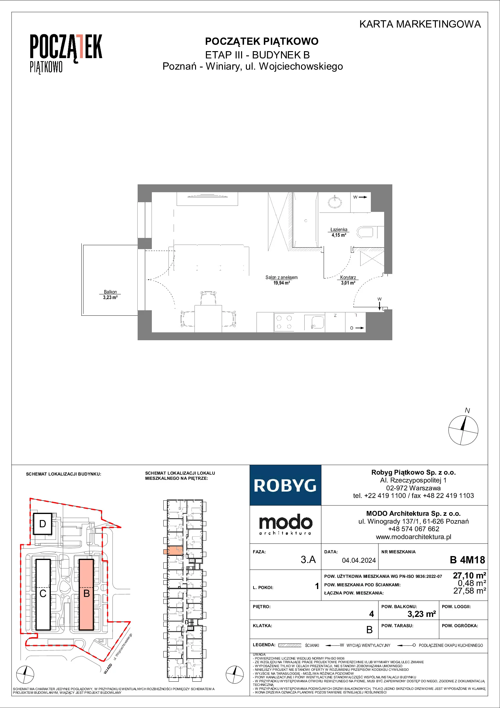 Mieszkanie 27,10 m², piętro 4, oferta nr B.4M18, Początek Piątkowo, Poznań, Piątkowo, ul. Wojciechowskiego