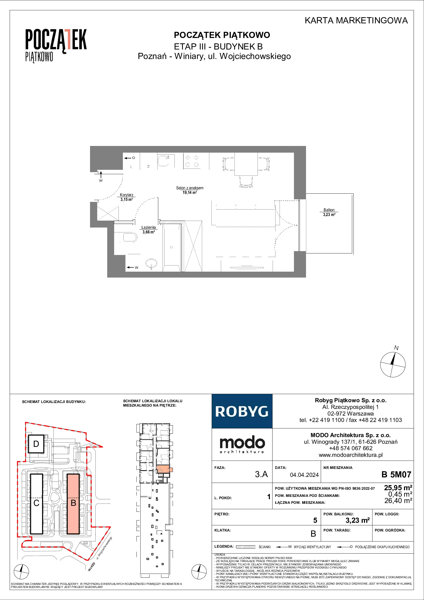 Mieszkanie 25,95 m², piętro 5, oferta nr B.5M07, Początek Piątkowo, Poznań, Piątkowo, ul. Wojciechowskiego