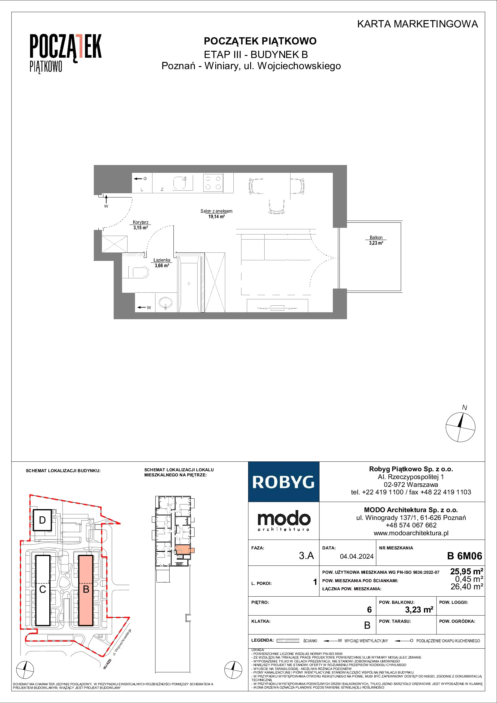 Mieszkanie 25,95 m², piętro 6, oferta nr B.6M06, Początek Piątkowo, Poznań, Piątkowo, ul. Wojciechowskiego
