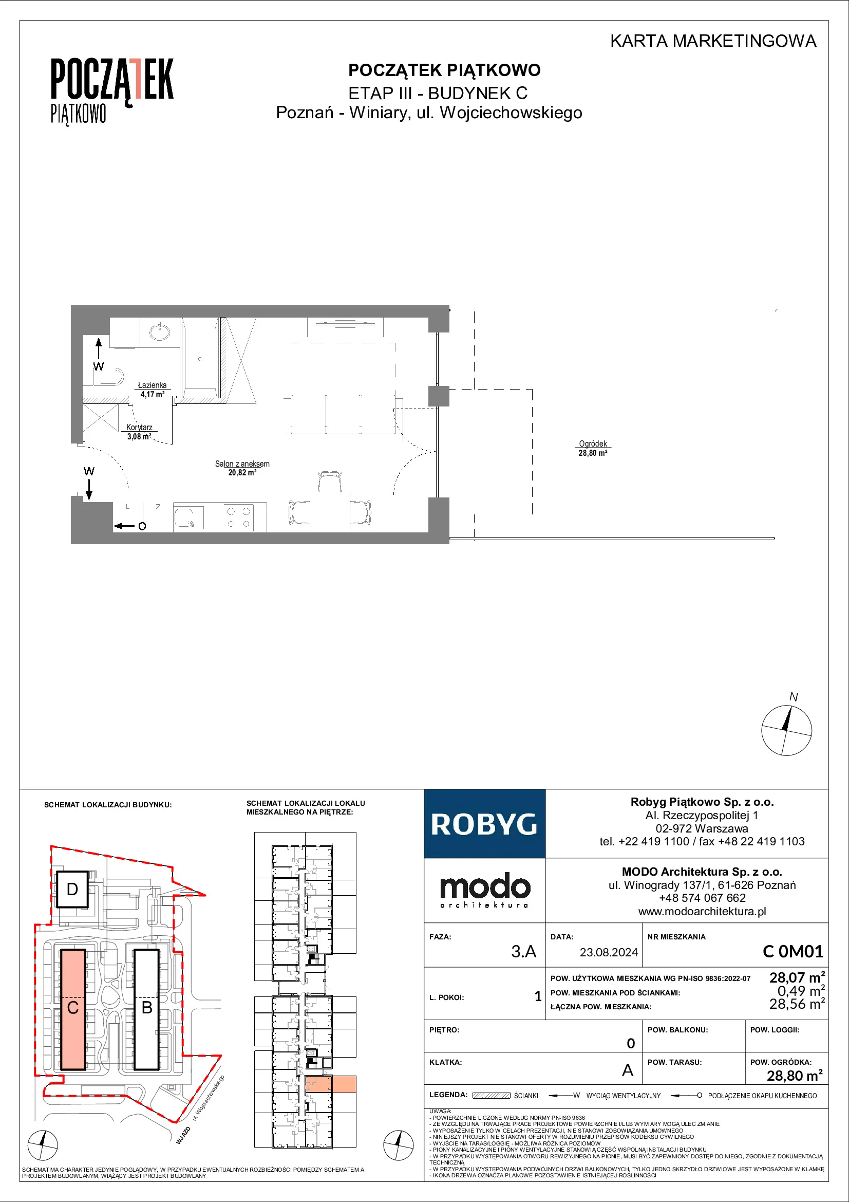 Mieszkanie 28,07 m², parter, oferta nr C.0M01, Początek Piątkowo Budynek C, Poznań, Piątkowo, ul. Wojciechowskiego