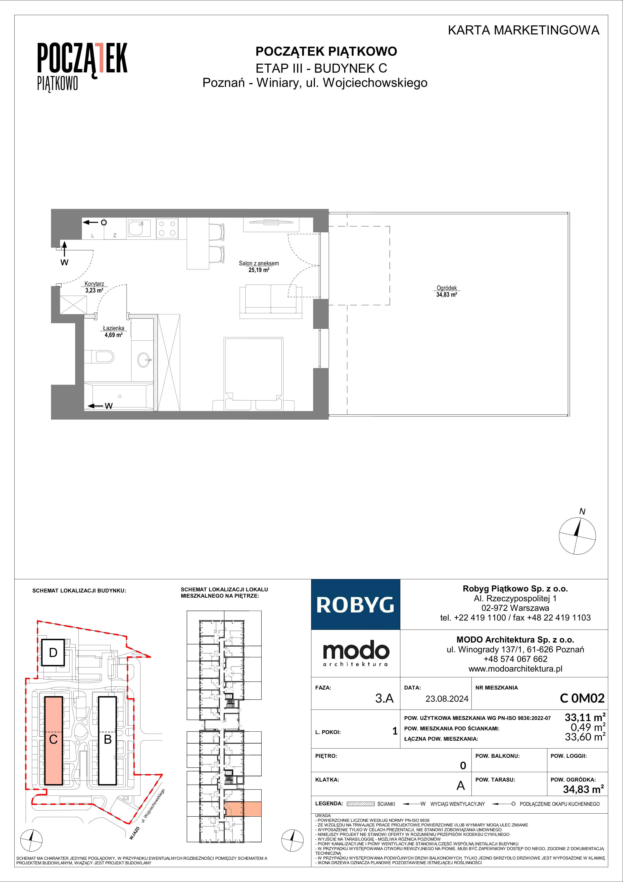 1 pokój, mieszkanie 33,11 m², parter, oferta nr C.0M02, Początek Piątkowo Budynek C, Poznań, Piątkowo, ul. Wojciechowskiego