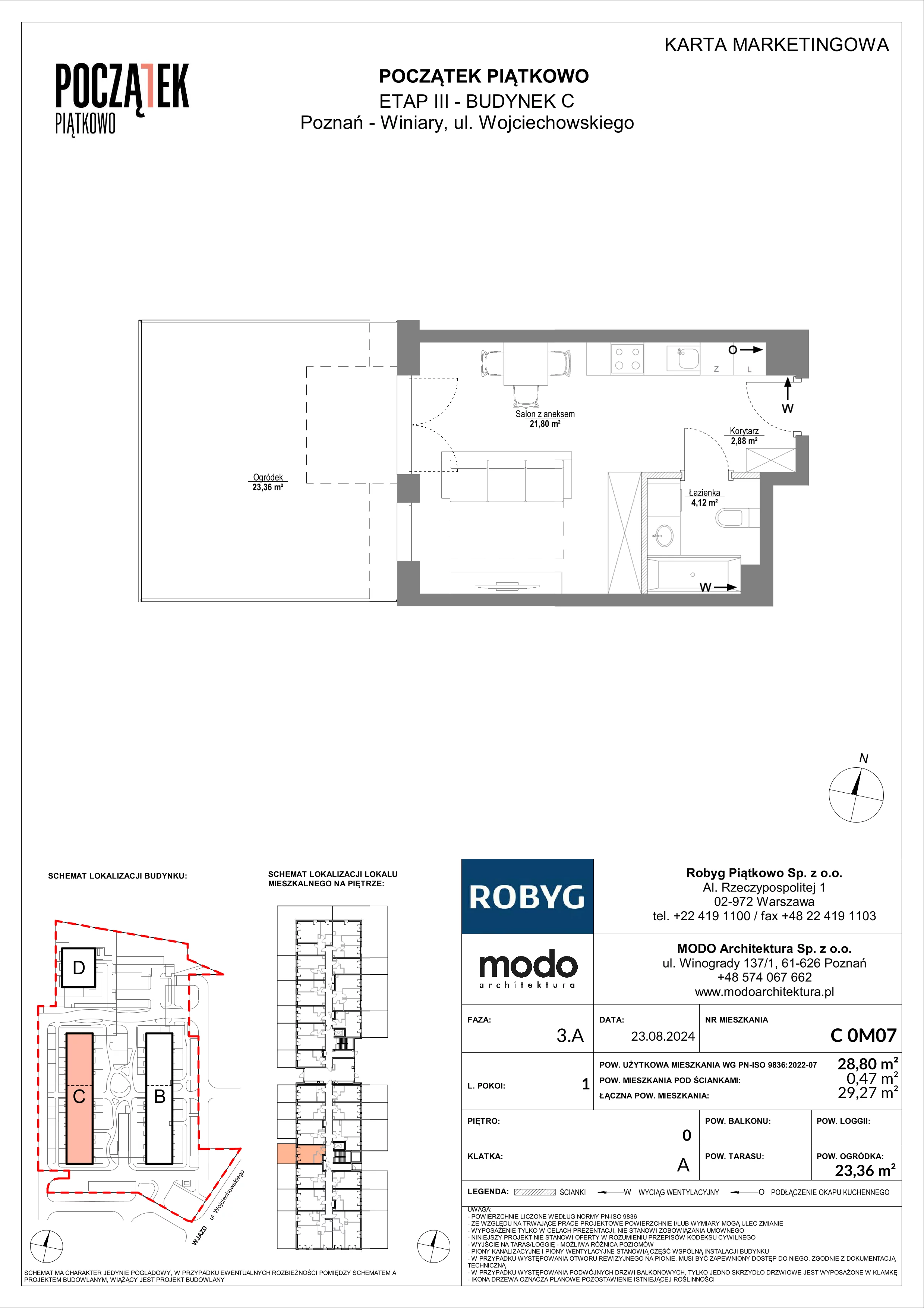 1 pokój, mieszkanie 28,80 m², parter, oferta nr C.0M07, Początek Piątkowo Budynek C, Poznań, Piątkowo, ul. Wojciechowskiego