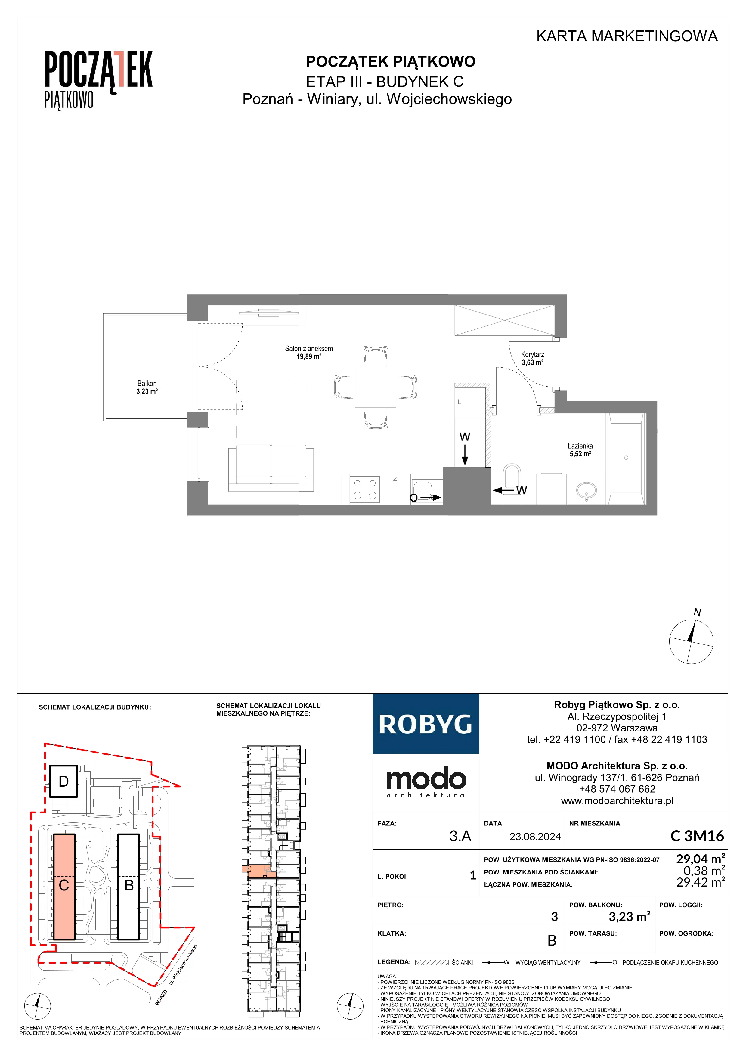 1 pokój, mieszkanie 29,04 m², piętro 3, oferta nr C.3M16, Początek Piątkowo Budynek C, Poznań, Piątkowo, ul. Wojciechowskiego