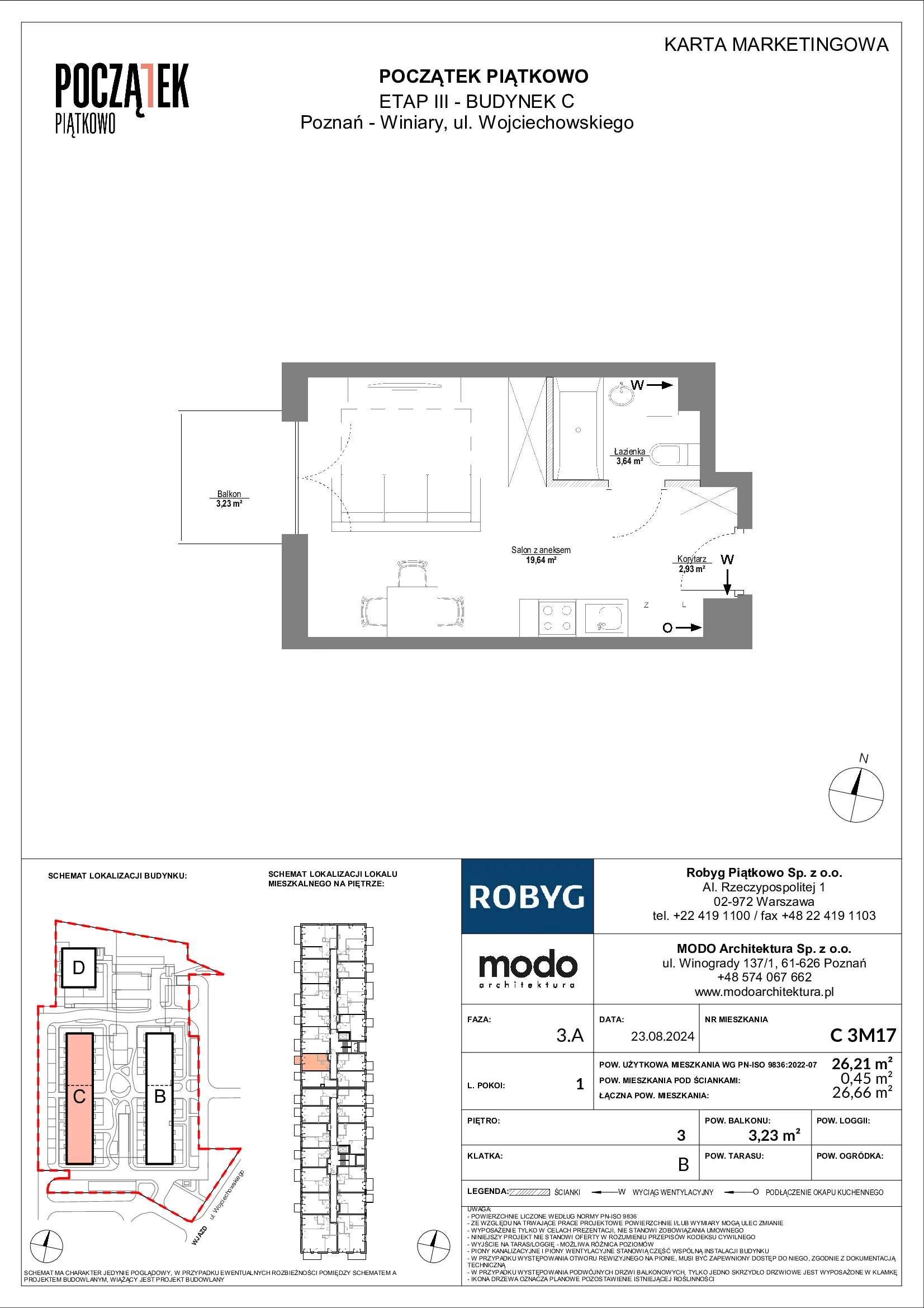 Mieszkanie 26,21 m², piętro 3, oferta nr C.3M17, Początek Piątkowo Budynek C, Poznań, Piątkowo, ul. Wojciechowskiego