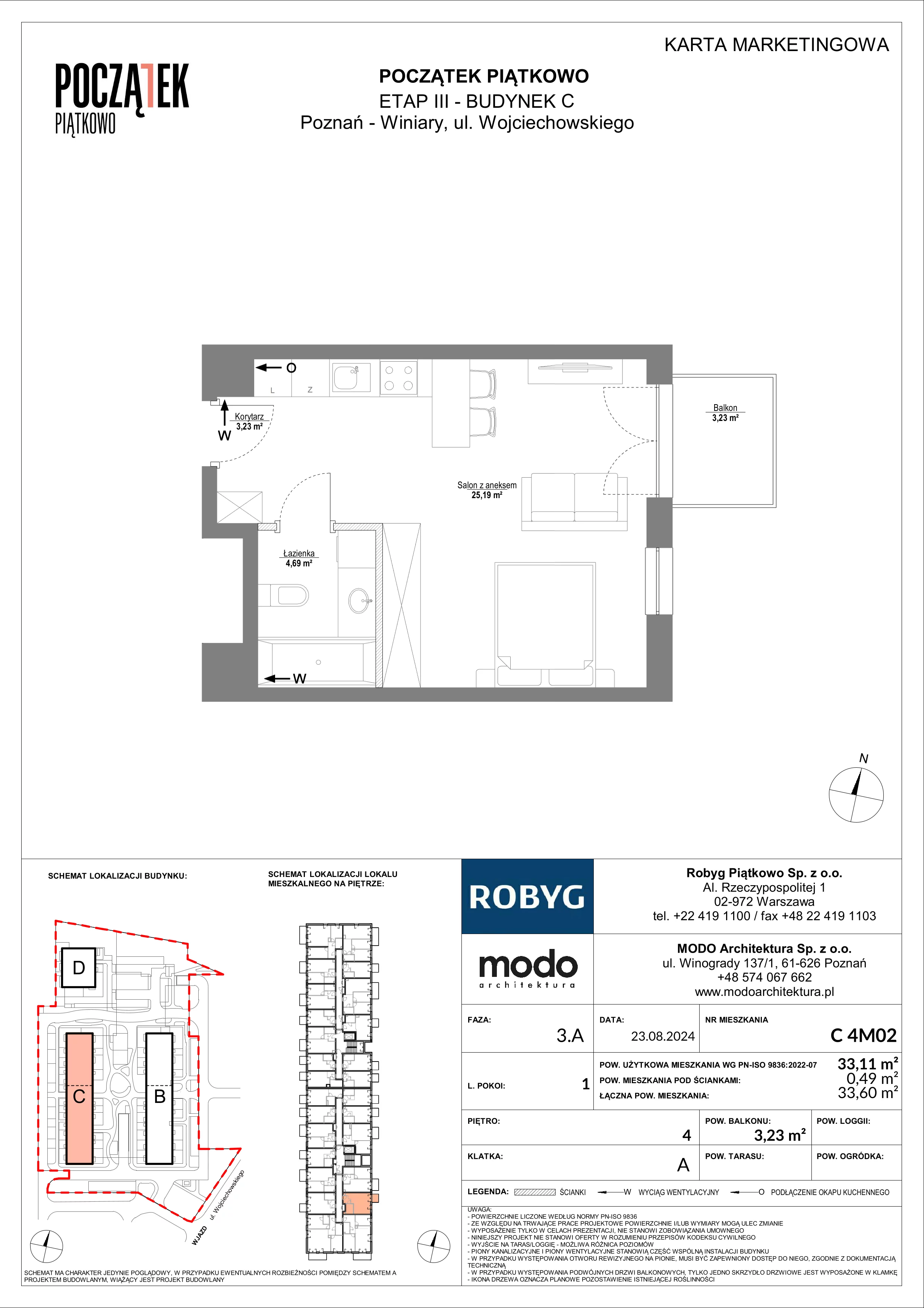 1 pokój, mieszkanie 33,11 m², piętro 4, oferta nr C.4M02, Początek Piątkowo Budynek C, Poznań, Piątkowo, ul. Wojciechowskiego