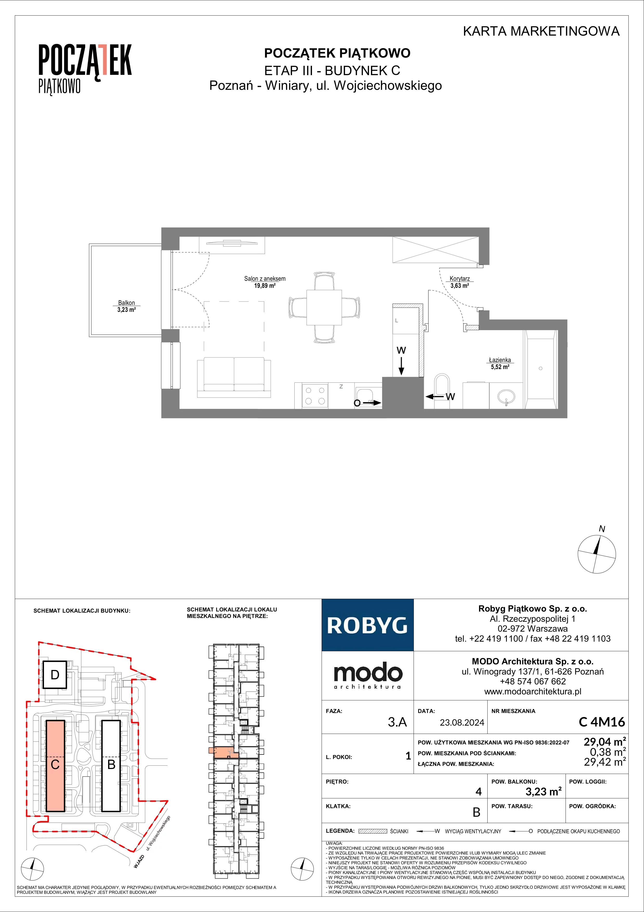 1 pokój, mieszkanie 29,04 m², piętro 4, oferta nr C.4M16, Początek Piątkowo Budynek C, Poznań, Piątkowo, ul. Wojciechowskiego