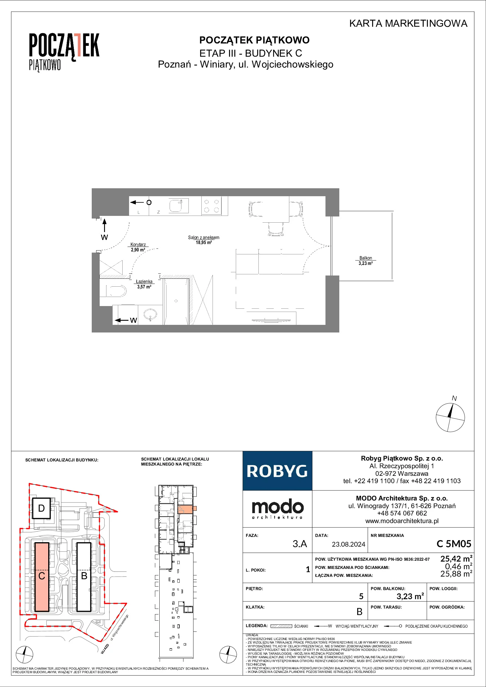 Mieszkanie 25,42 m², piętro 5, oferta nr C.5M05, Początek Piątkowo Budynek C, Poznań, Piątkowo, ul. Wojciechowskiego