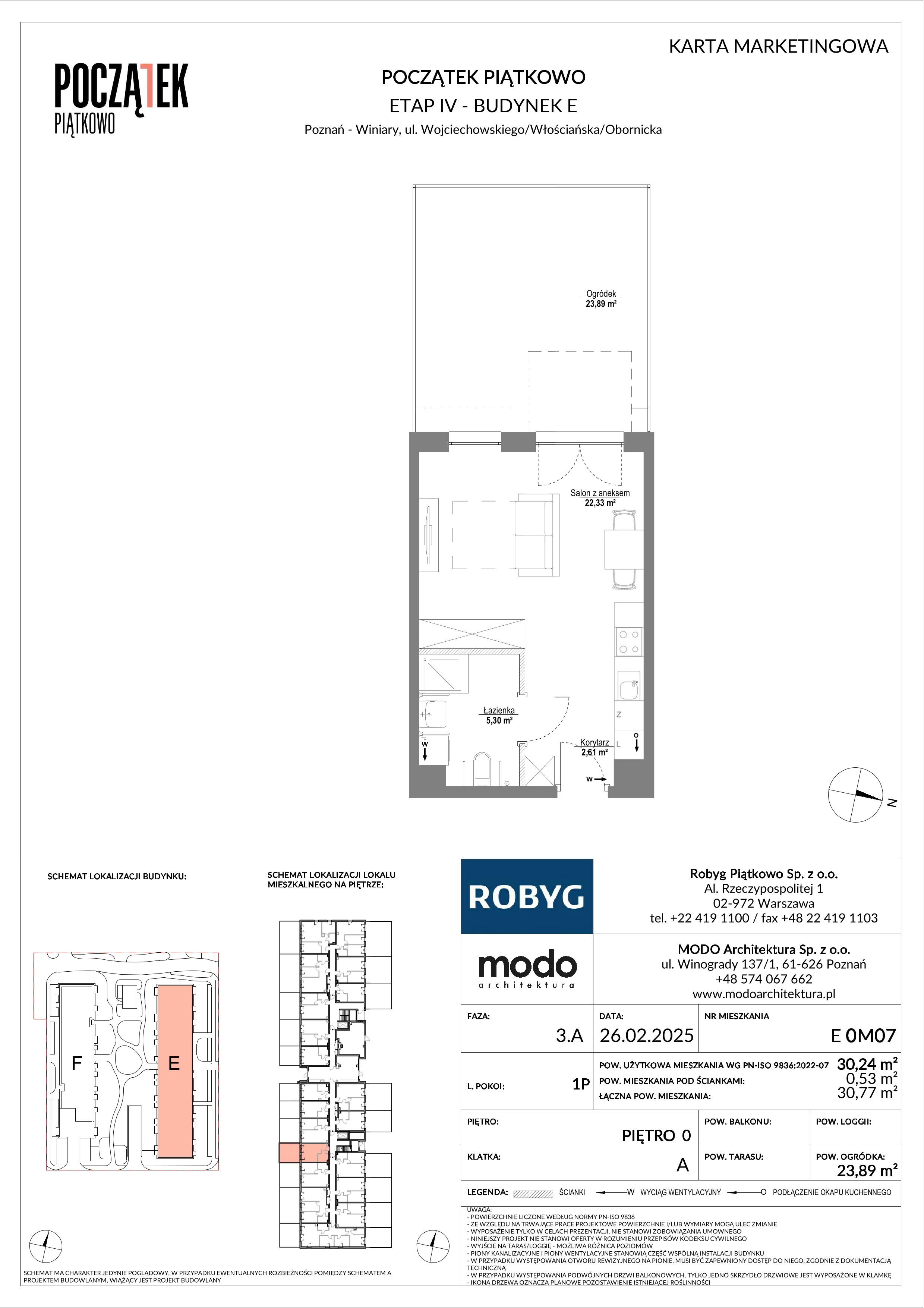 1 pokój, mieszkanie 30,24 m², parter, oferta nr E.0M07, Początek Piątkowo Budynek E, Poznań, Piątkowo, ul. Wojciechowskiego