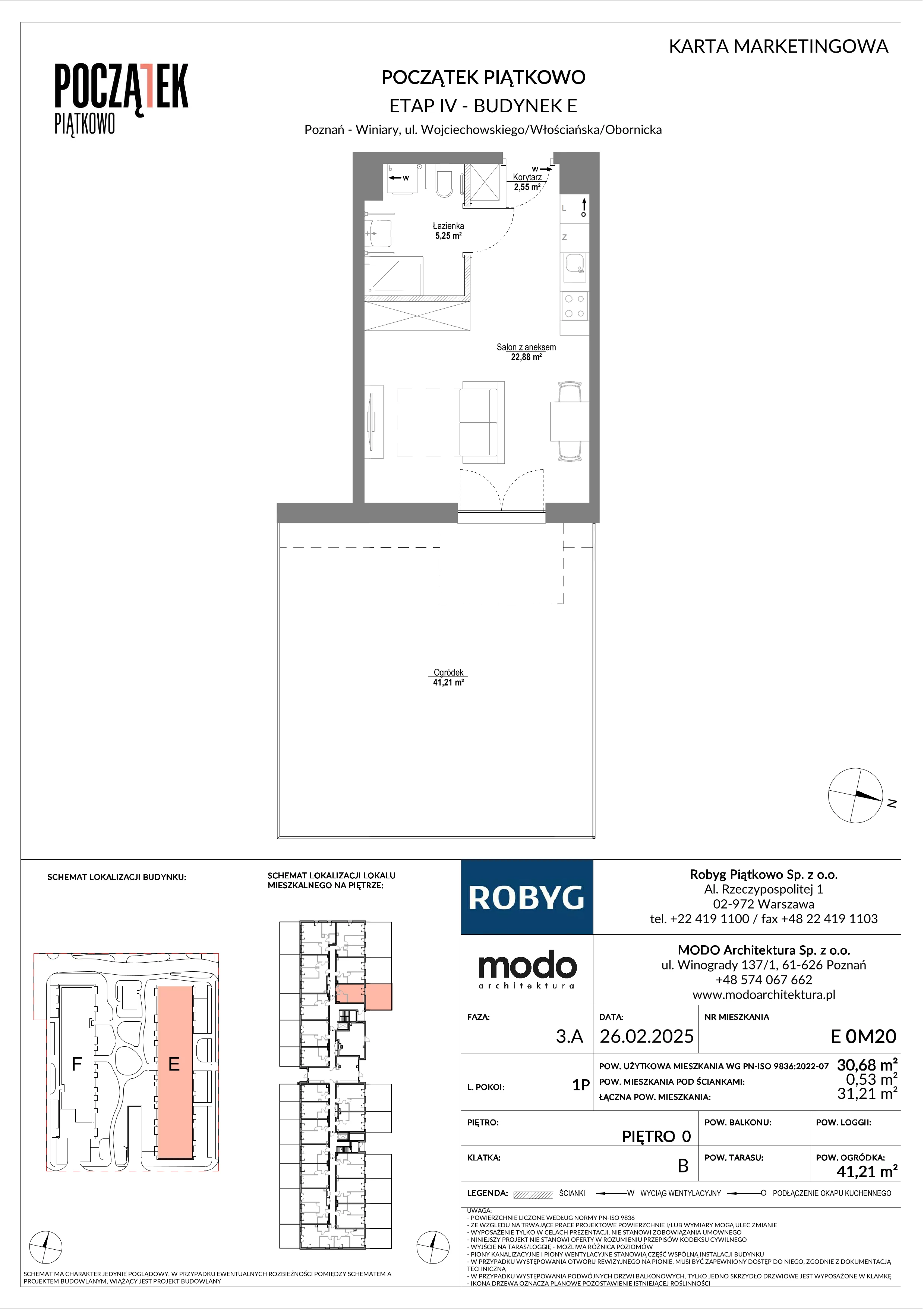 1 pokój, mieszkanie 30,68 m², parter, oferta nr E.0M20, Początek Piątkowo Budynek E, Poznań, Piątkowo, ul. Wojciechowskiego