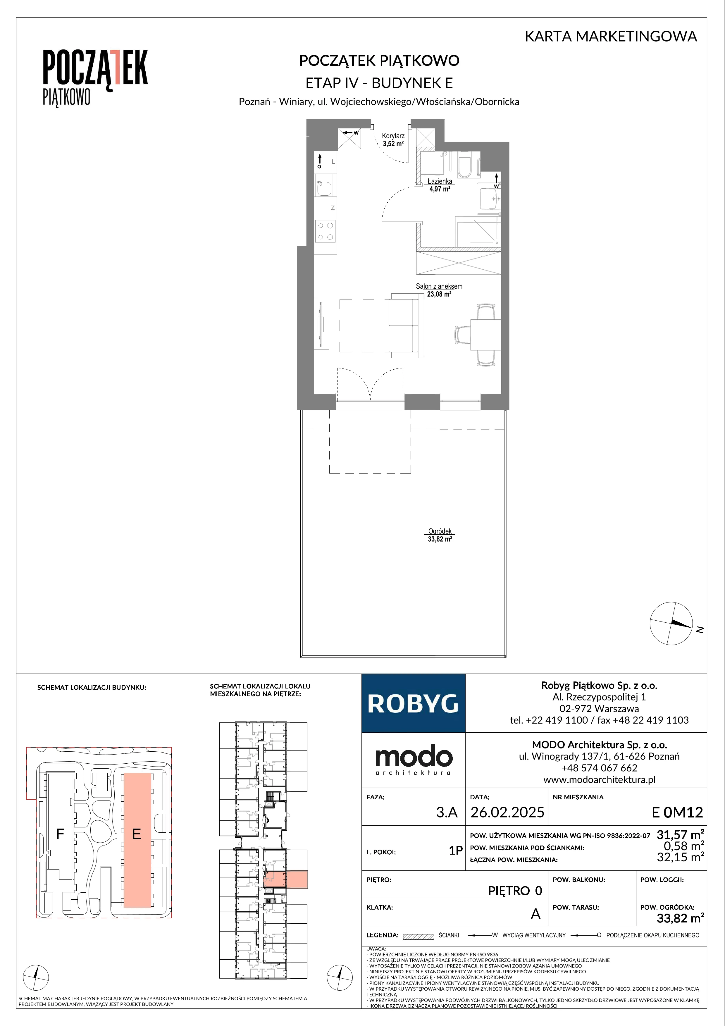 1 pokój, mieszkanie 31,57 m², parter, oferta nr E.0M12, Początek Piątkowo Budynek E, Poznań, Piątkowo, ul. Wojciechowskiego