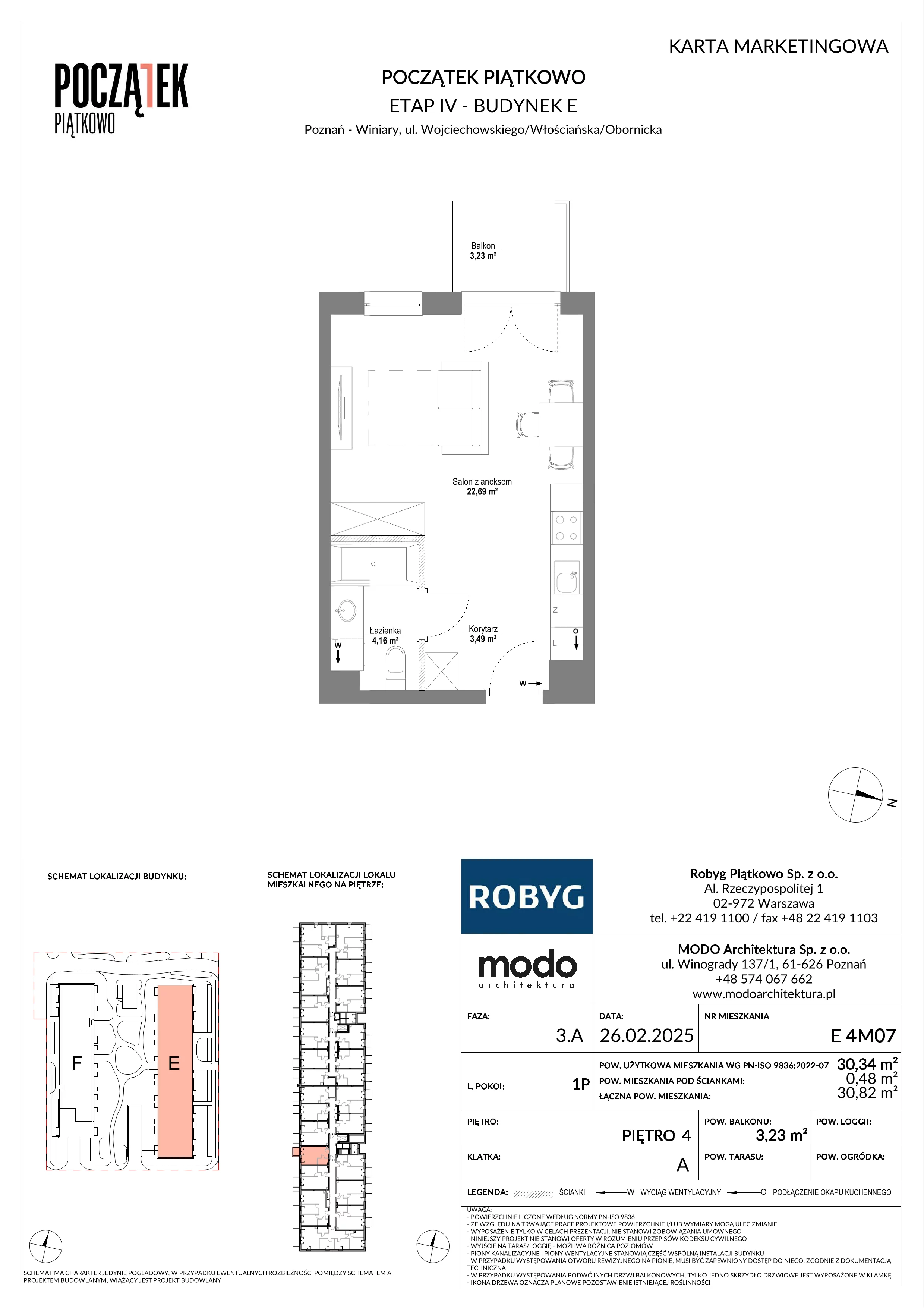 1 pokój, mieszkanie 30,34 m², piętro 4, oferta nr E.4M07, Początek Piątkowo Budynek E, Poznań, Piątkowo, ul. Wojciechowskiego