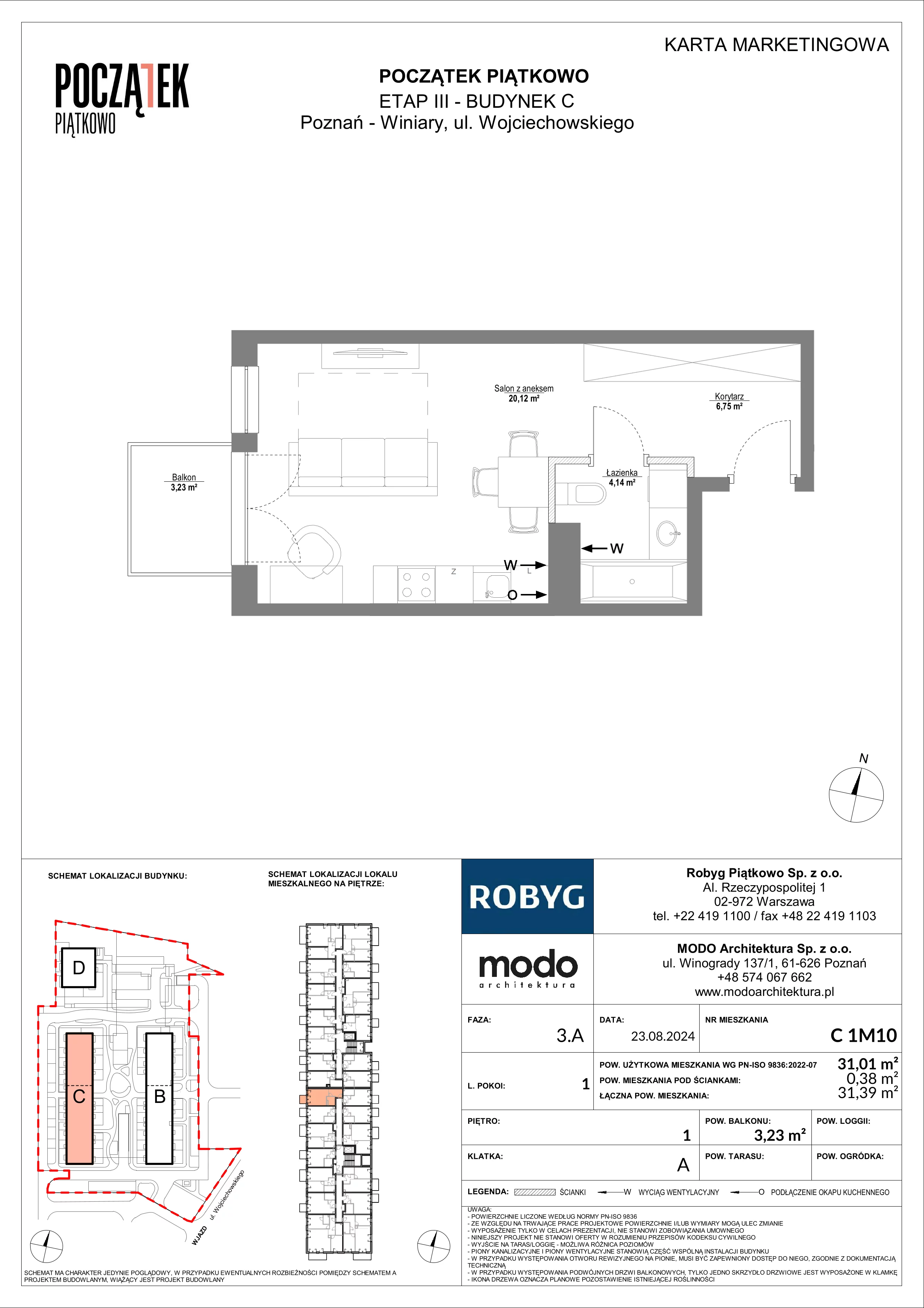 1 pokój, mieszkanie 31,01 m², piętro 1, oferta nr C.1M10, Początek Piątkowo Budynek C, Poznań, Piątkowo, ul. Wojciechowskiego