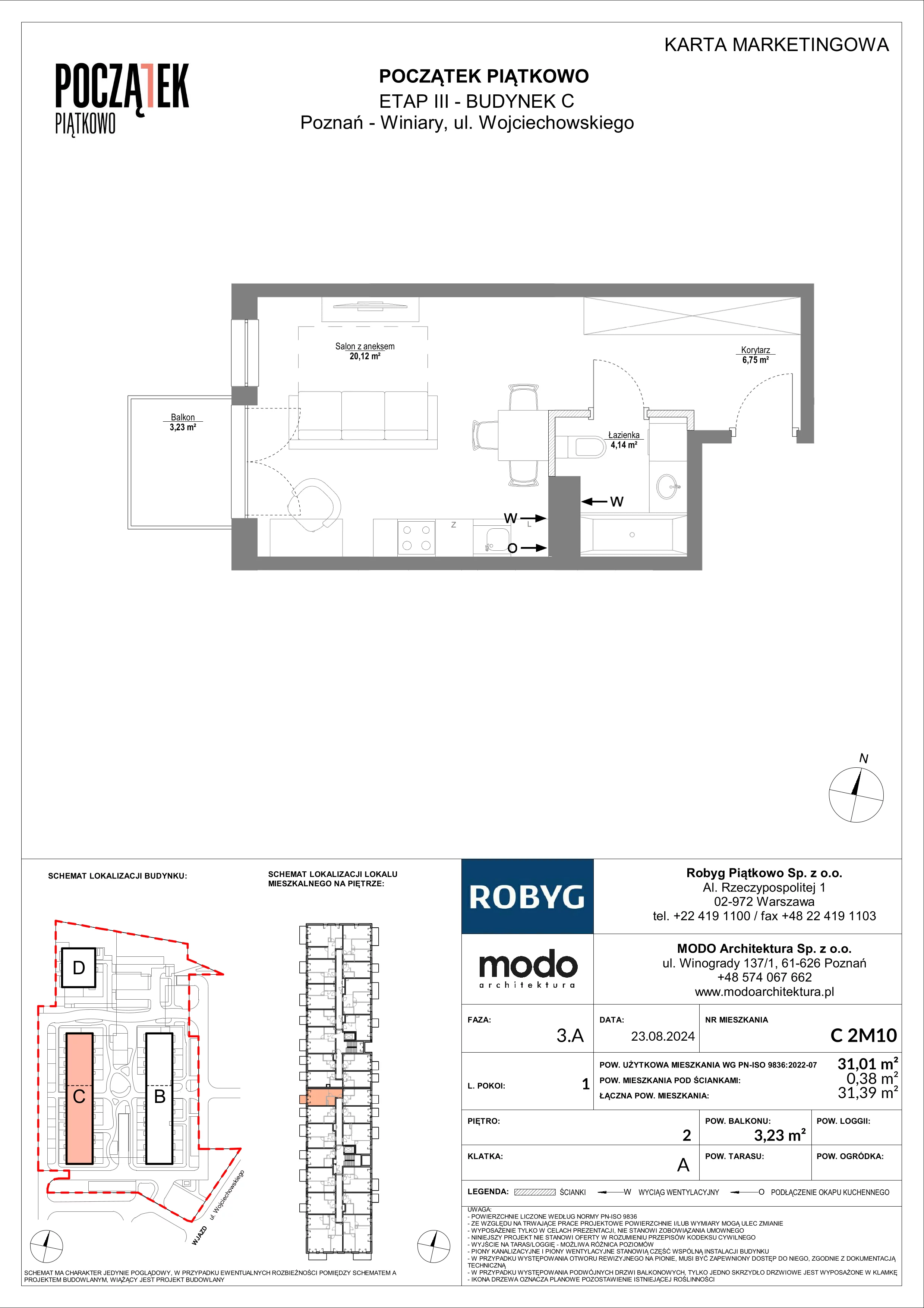 1 pokój, mieszkanie 31,01 m², piętro 2, oferta nr C.2M10, Początek Piątkowo Budynek C, Poznań, Piątkowo, ul. Wojciechowskiego