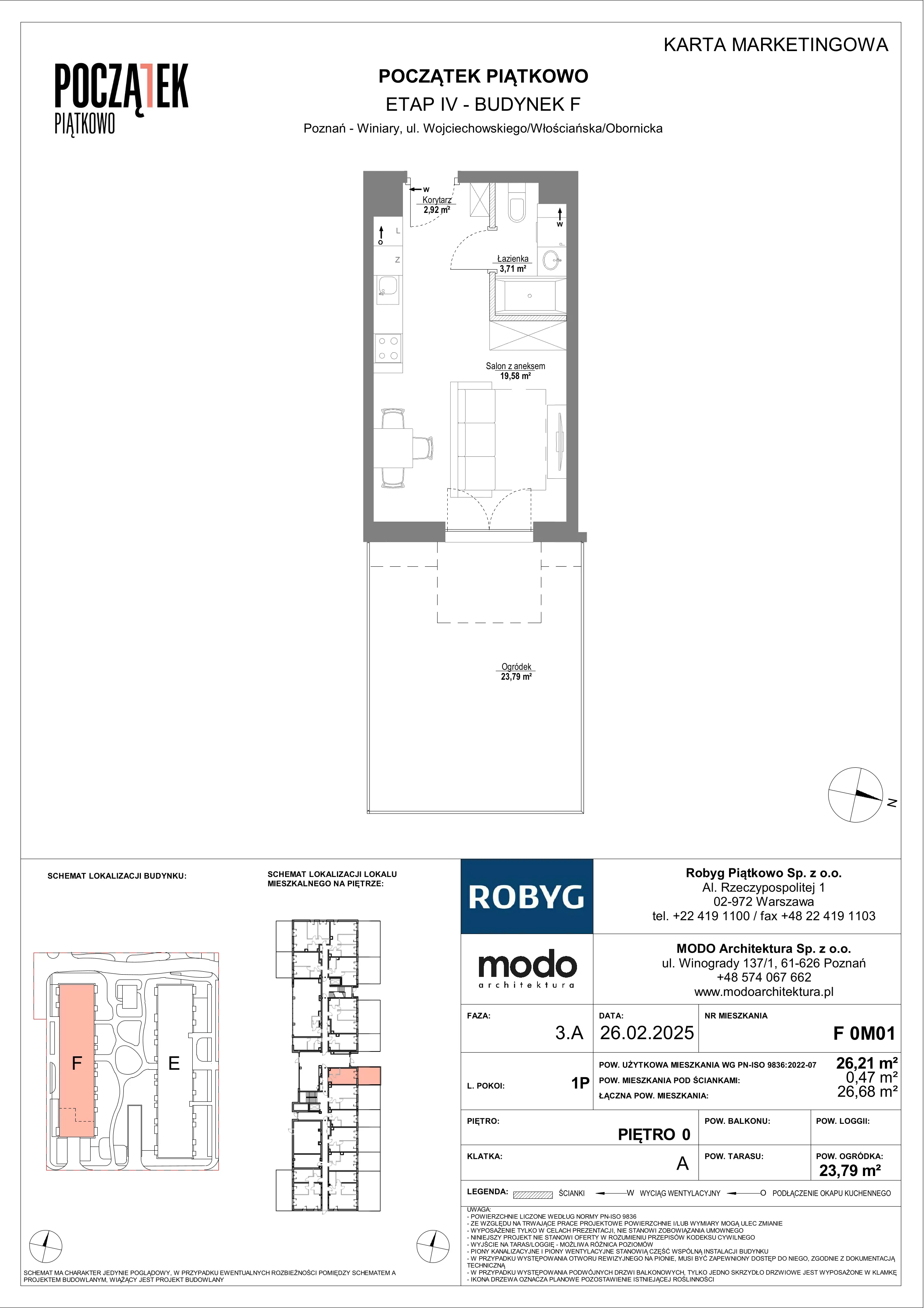 1 pokój, mieszkanie 26,21 m², parter, oferta nr F.0M01, Początek Piątkowo Budynek F, Poznań, Piątkowo, ul. Wojciechowskiego