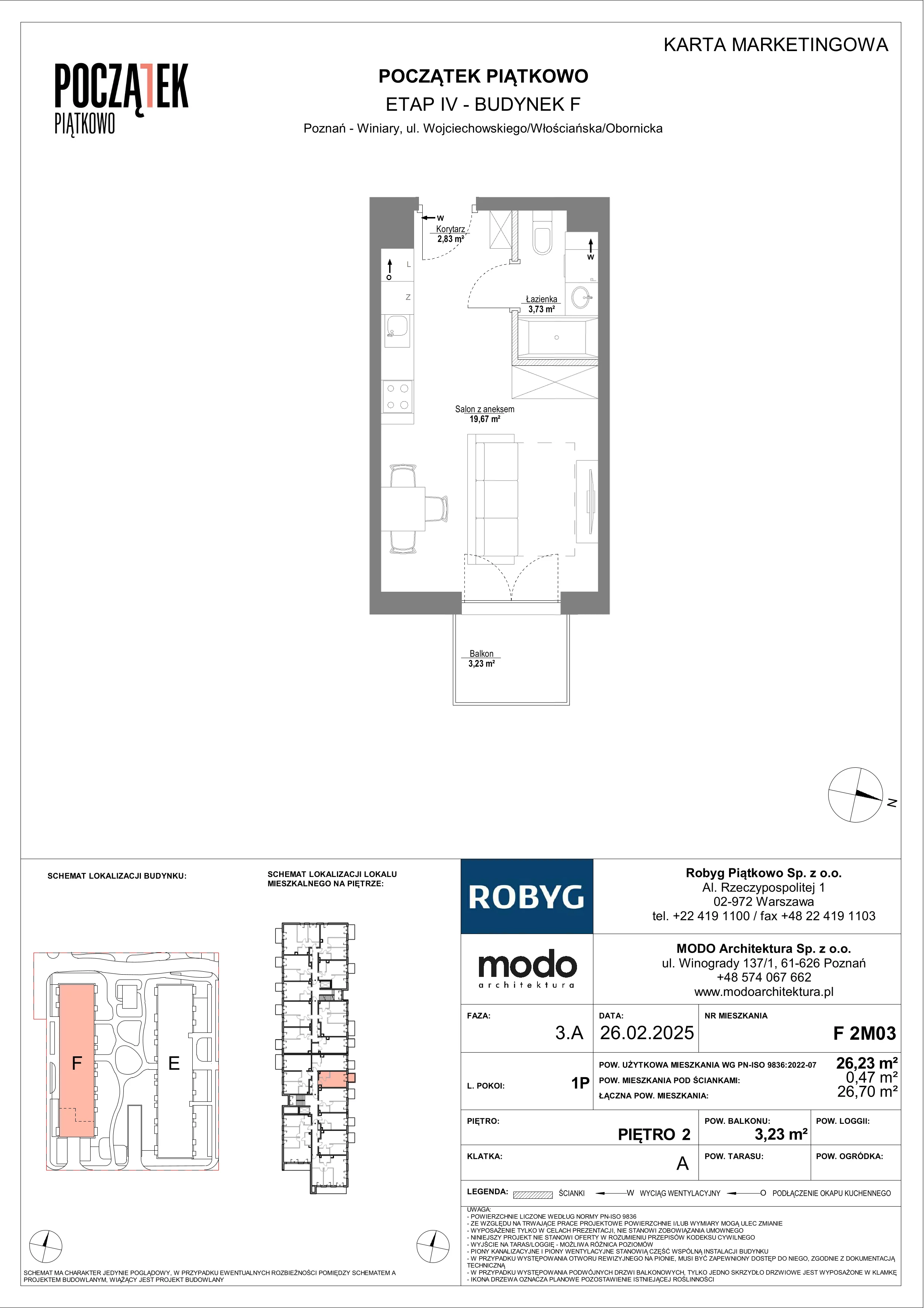 1 pokój, mieszkanie 26,23 m², piętro 2, oferta nr F.2M03, Początek Piątkowo Budynek F, Poznań, Piątkowo, ul. Wojciechowskiego