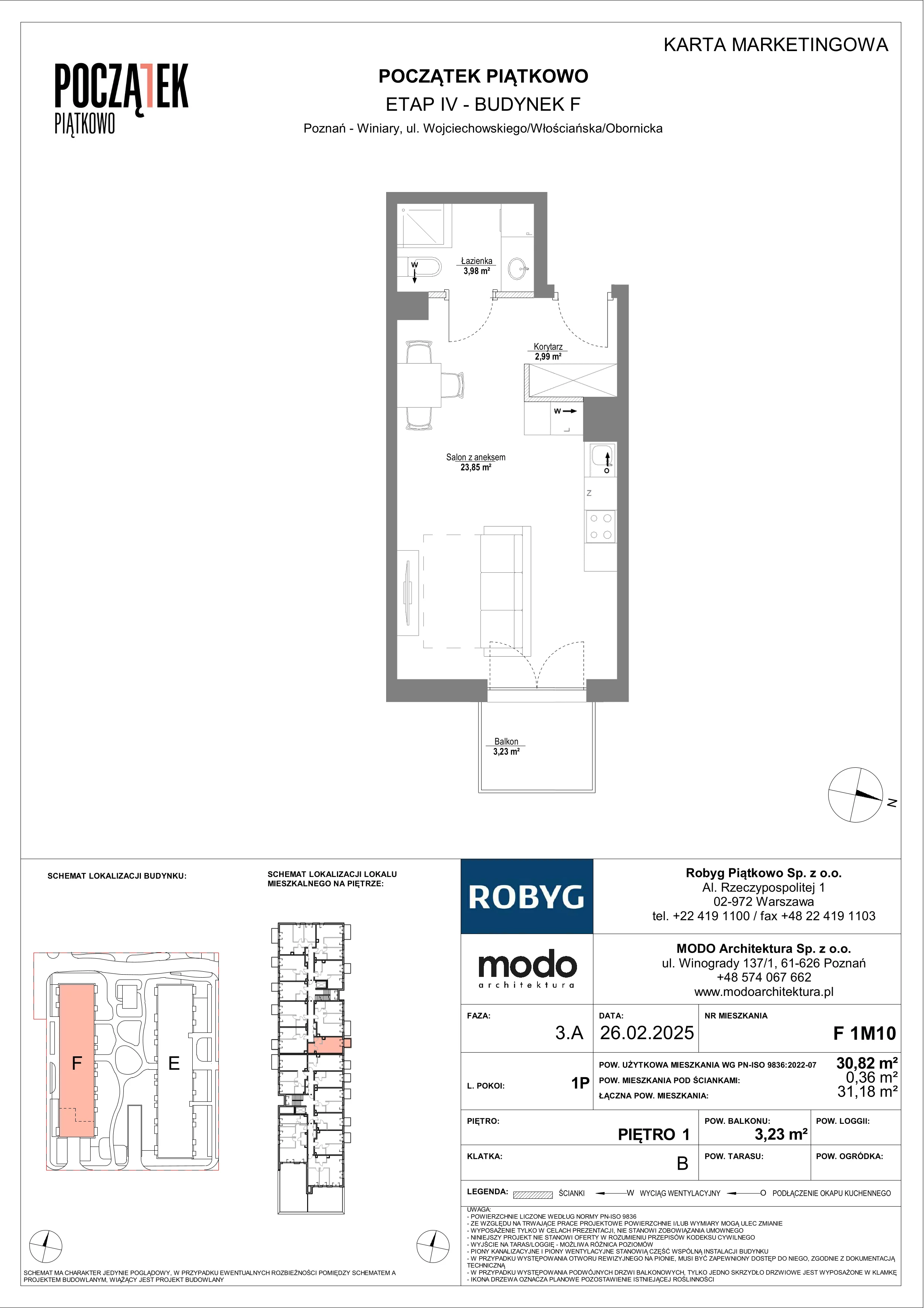 1 pokój, mieszkanie 30,82 m², piętro 1, oferta nr F.1M10, Początek Piątkowo Budynek F, Poznań, Piątkowo, ul. Wojciechowskiego