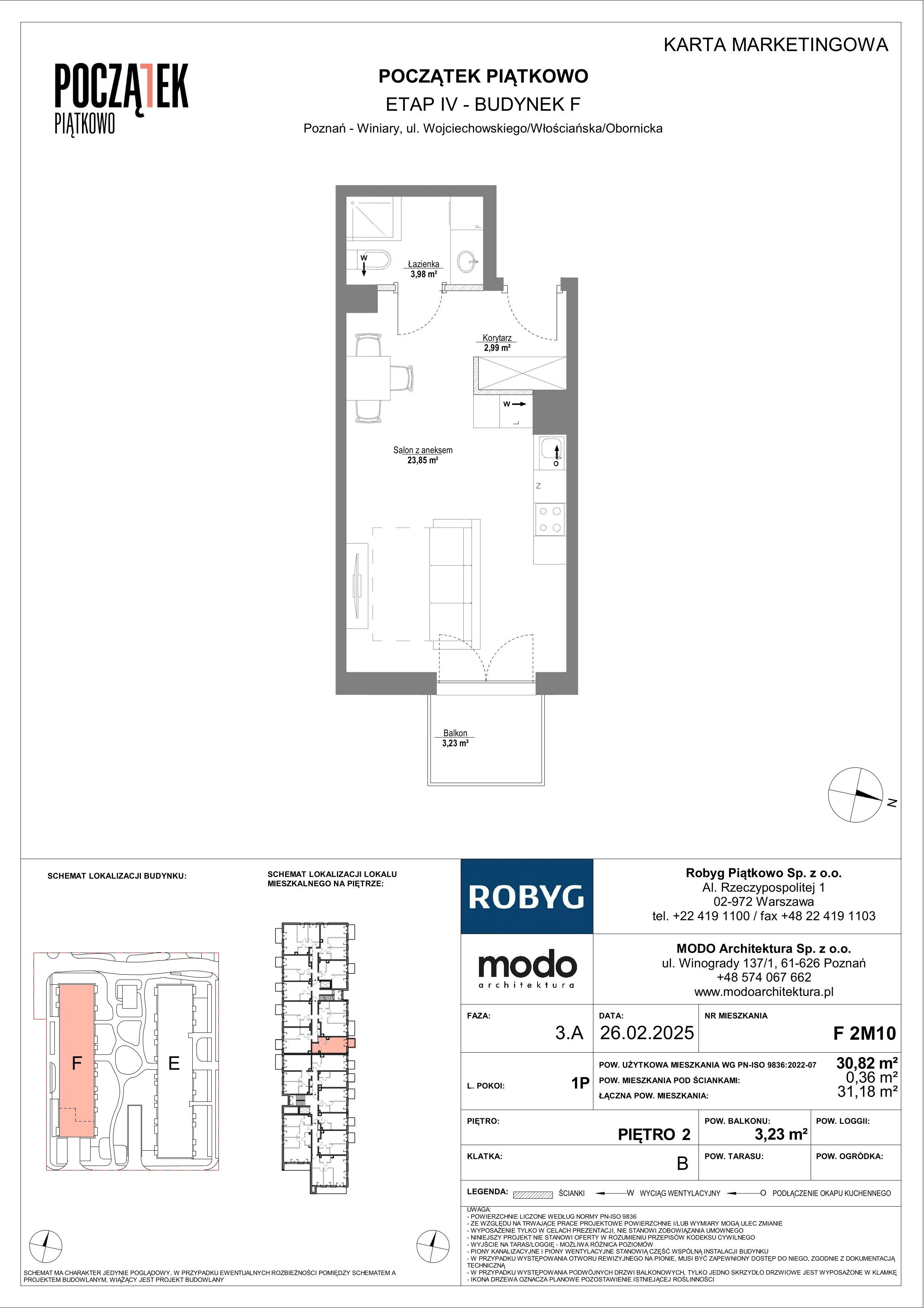 1 pokój, mieszkanie 30,82 m², piętro 2, oferta nr F.2M10, Początek Piątkowo Budynek F, Poznań, Piątkowo, ul. Wojciechowskiego