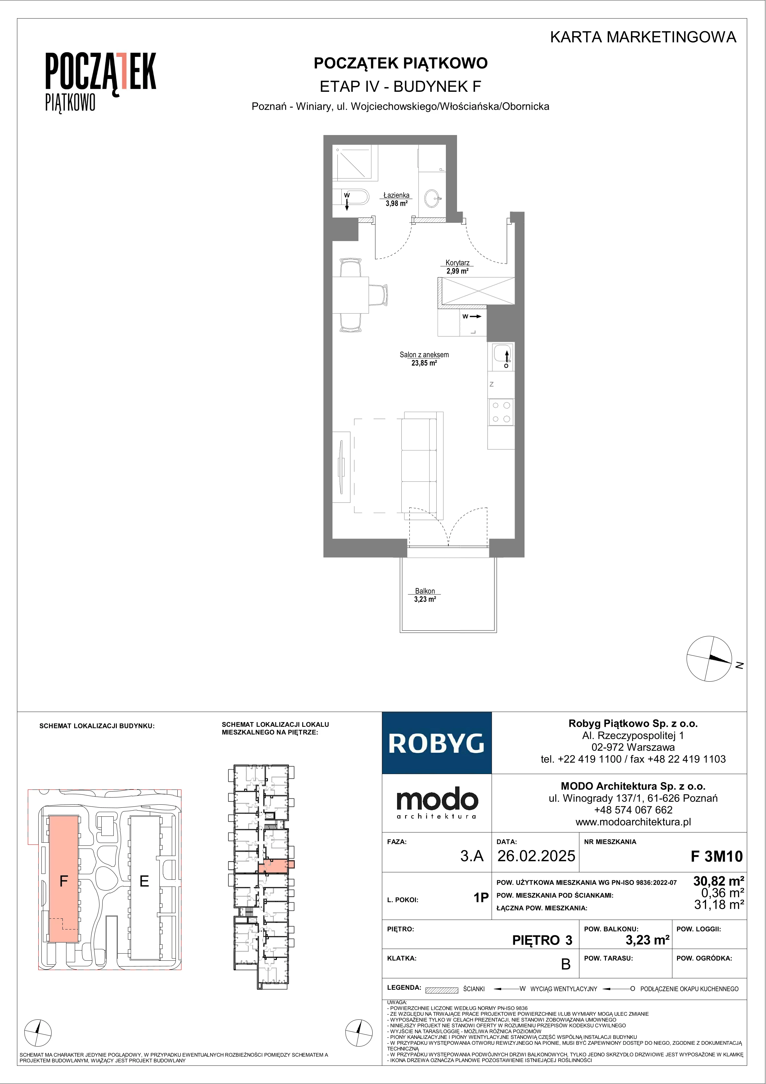 1 pokój, mieszkanie 30,82 m², piętro 3, oferta nr F.3M10, Początek Piątkowo Budynek F, Poznań, Piątkowo, ul. Wojciechowskiego