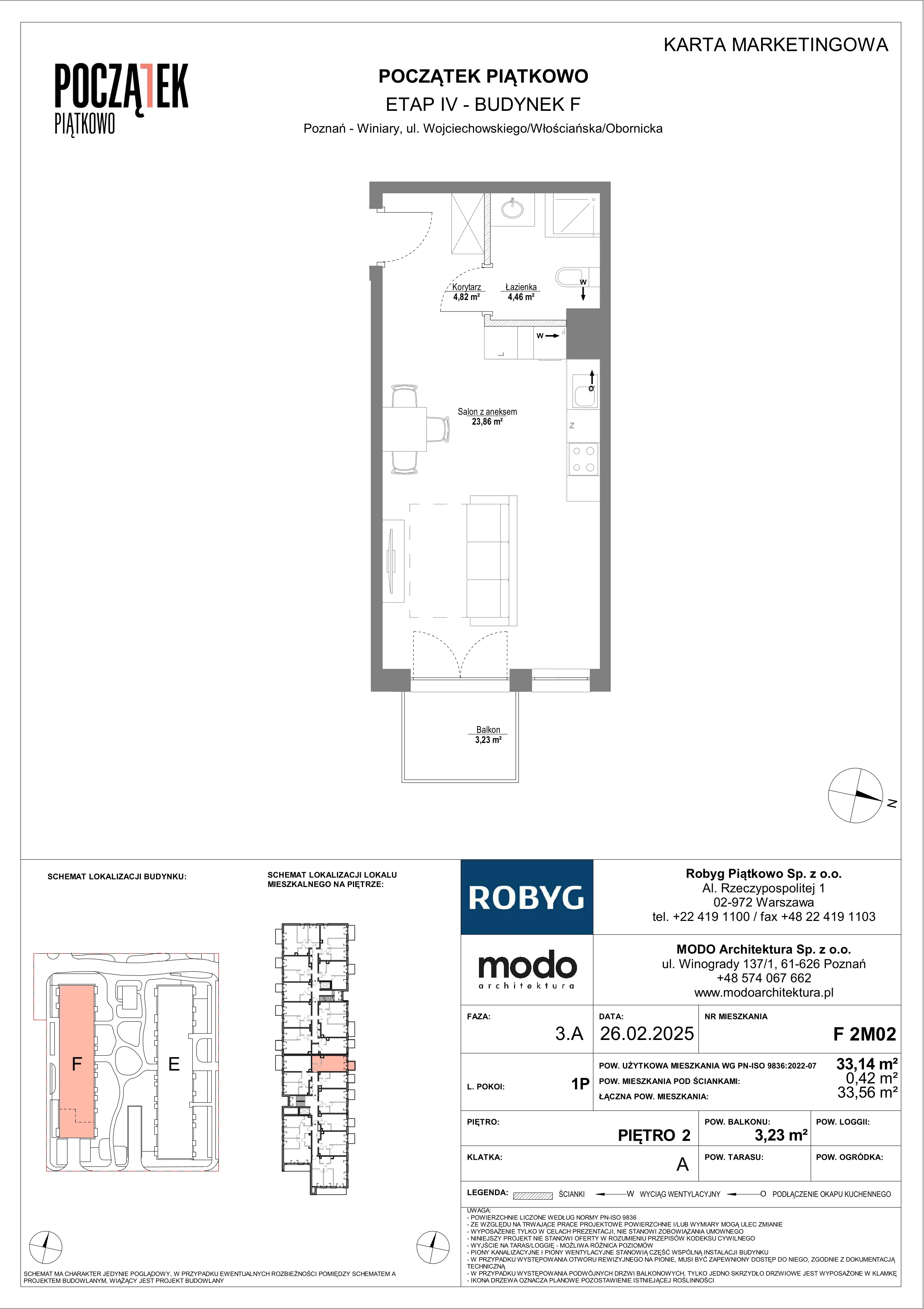 1 pokój, mieszkanie 33,14 m², piętro 2, oferta nr F.2M02, Początek Piątkowo Budynek F, Poznań, Piątkowo, ul. Wojciechowskiego