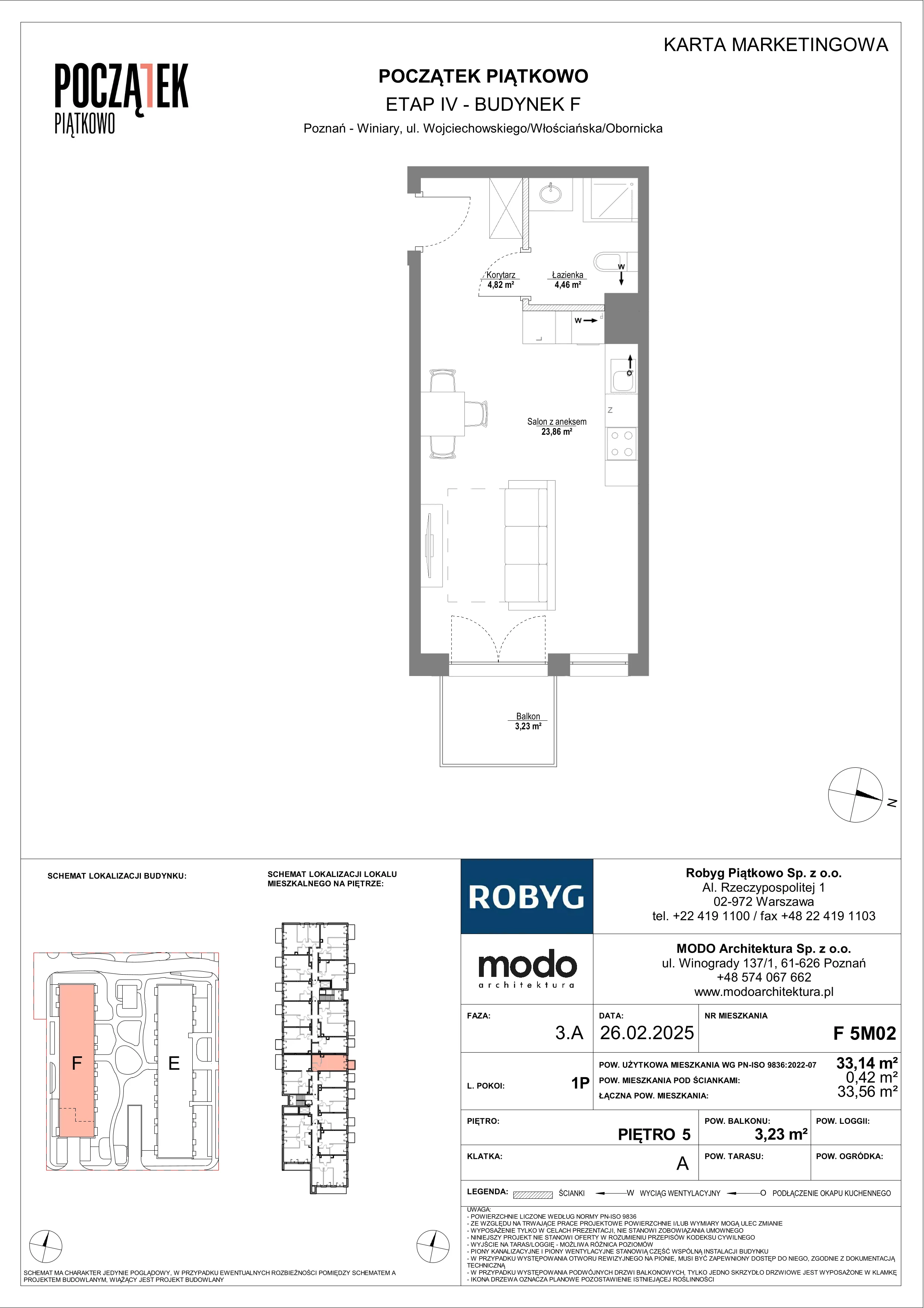 1 pokój, mieszkanie 33,14 m², piętro 5, oferta nr F.5M02, Początek Piątkowo Budynek F, Poznań, Piątkowo, ul. Wojciechowskiego
